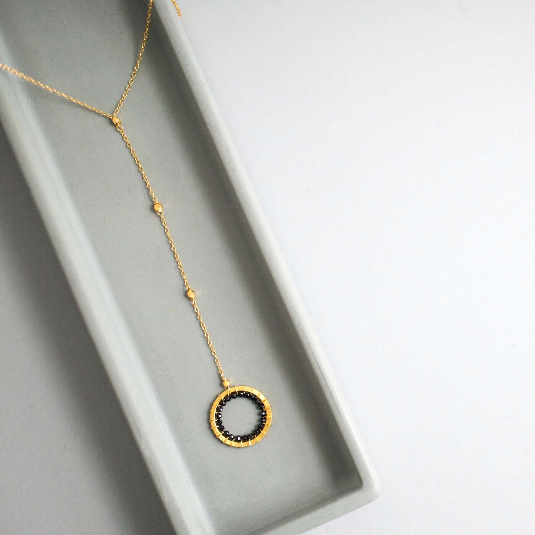 PARKEN JEWELRY PARKEN JEWELRY Black Spinel Halo Mini Y Pendant — main product shot