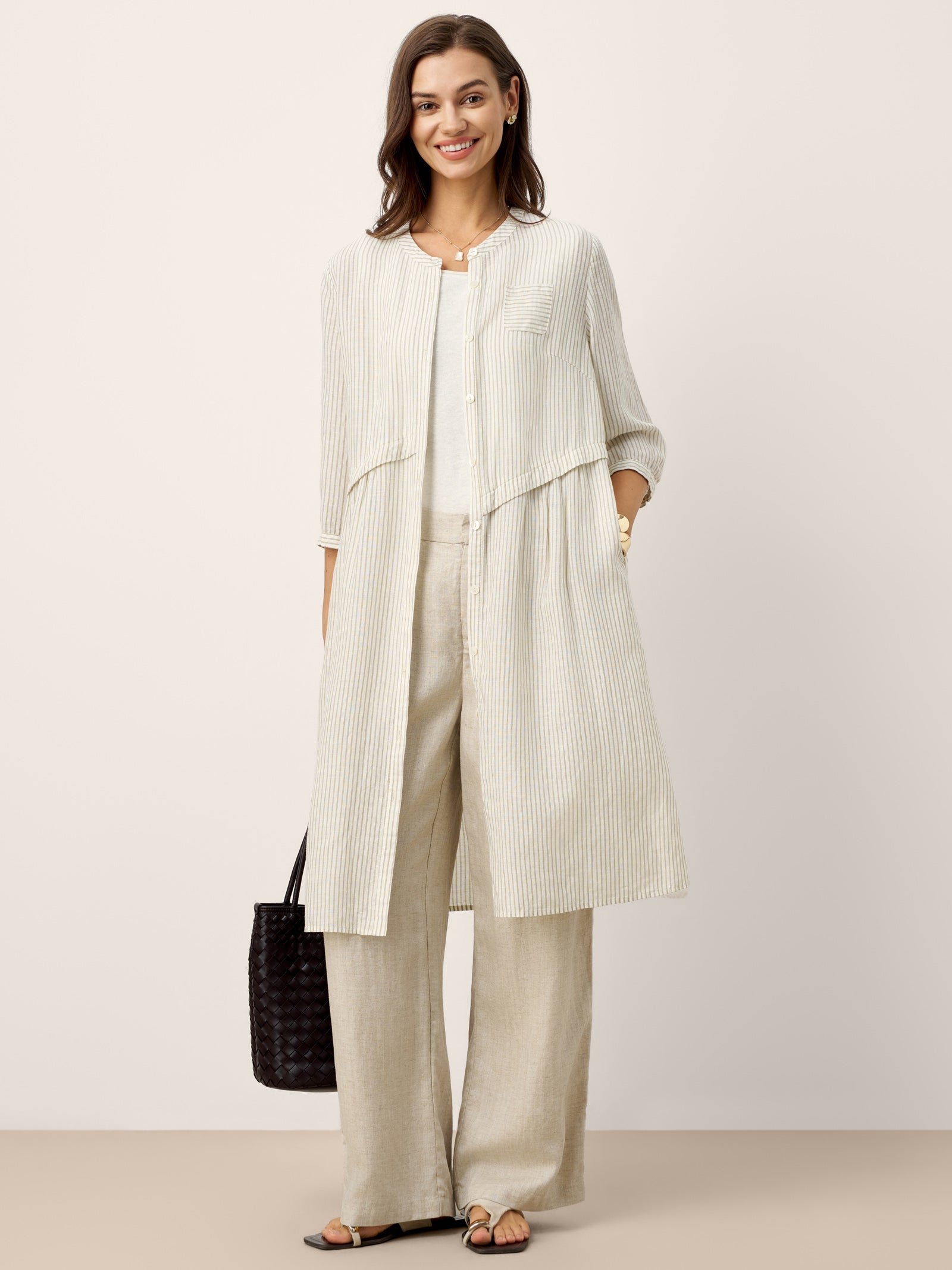 LINTICO Linen-Lyocell Deconstructed Asymmetric Front Pleat Midi Dress EULALIE — alternative angle