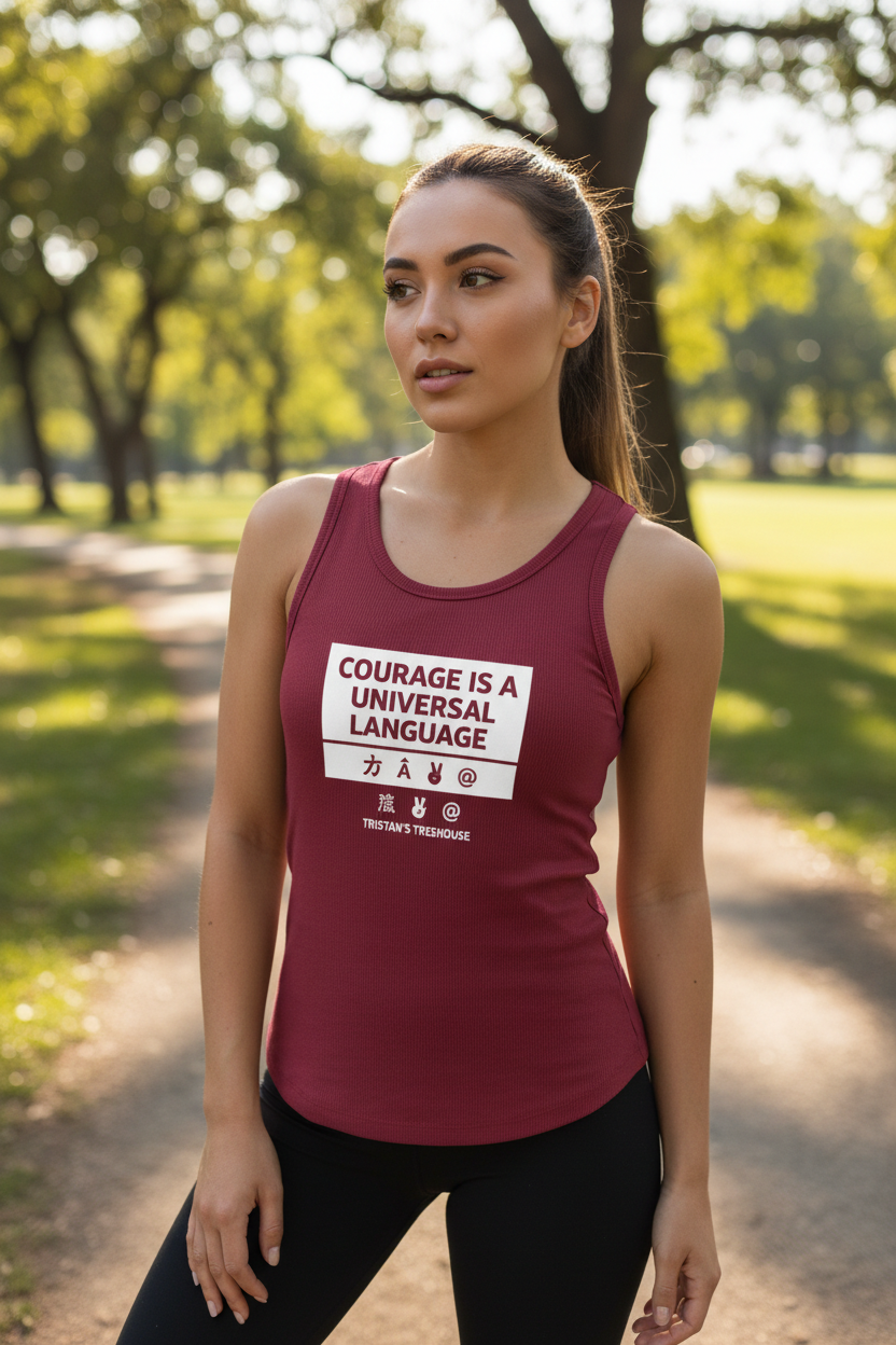Tristan’s Treehouse Courage is a Universal Language – Tank Top — in-use photo