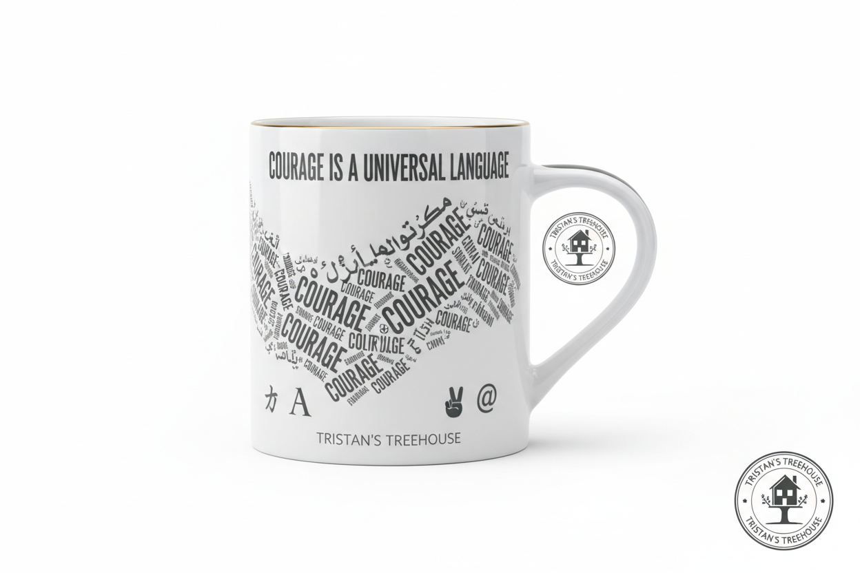 Tristan’s Treehouse Courage is a Universal Language – Mug — main product shot