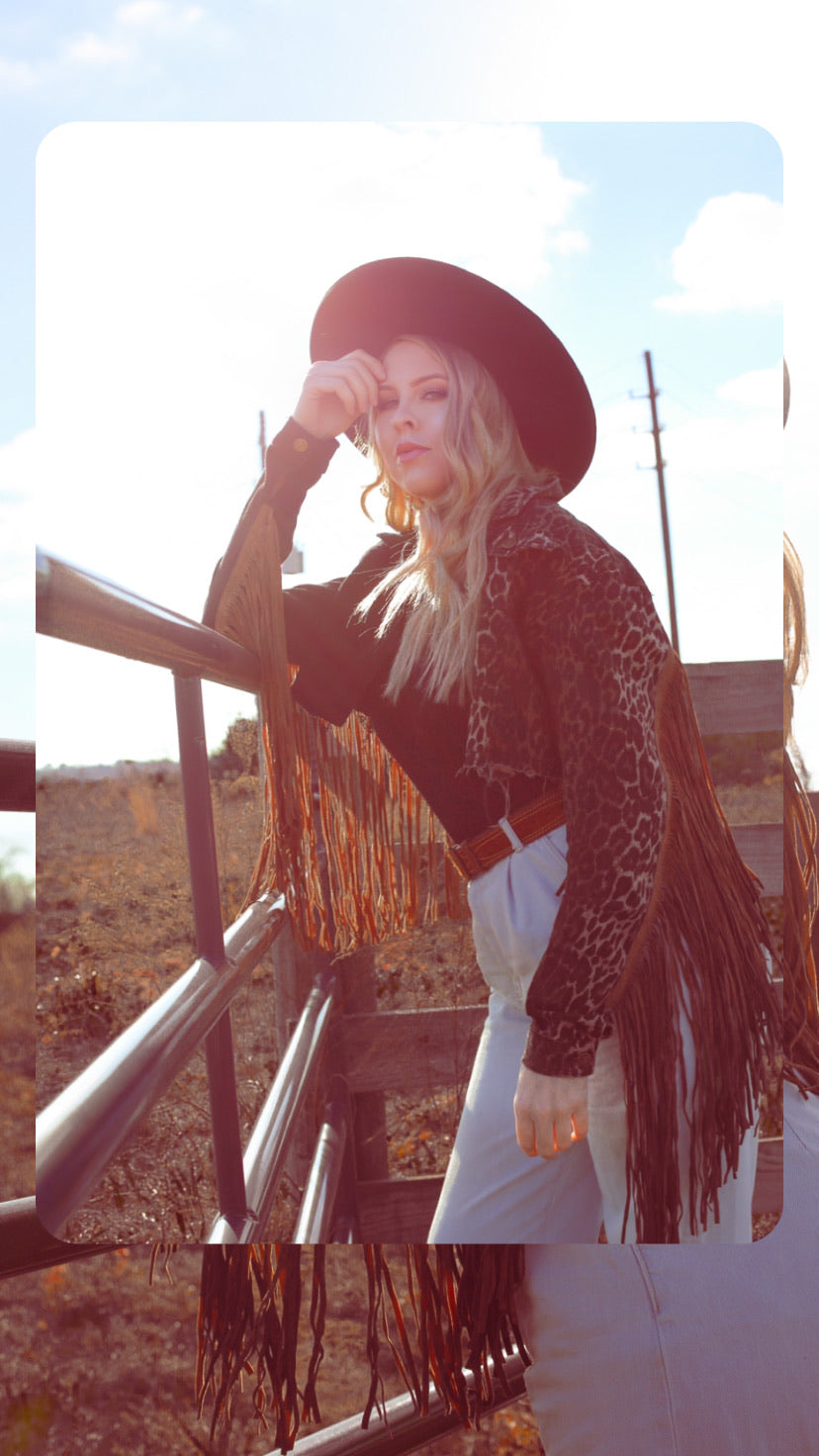 Haute Southern Hyde Leather Fringe Crop Jacket — product category context