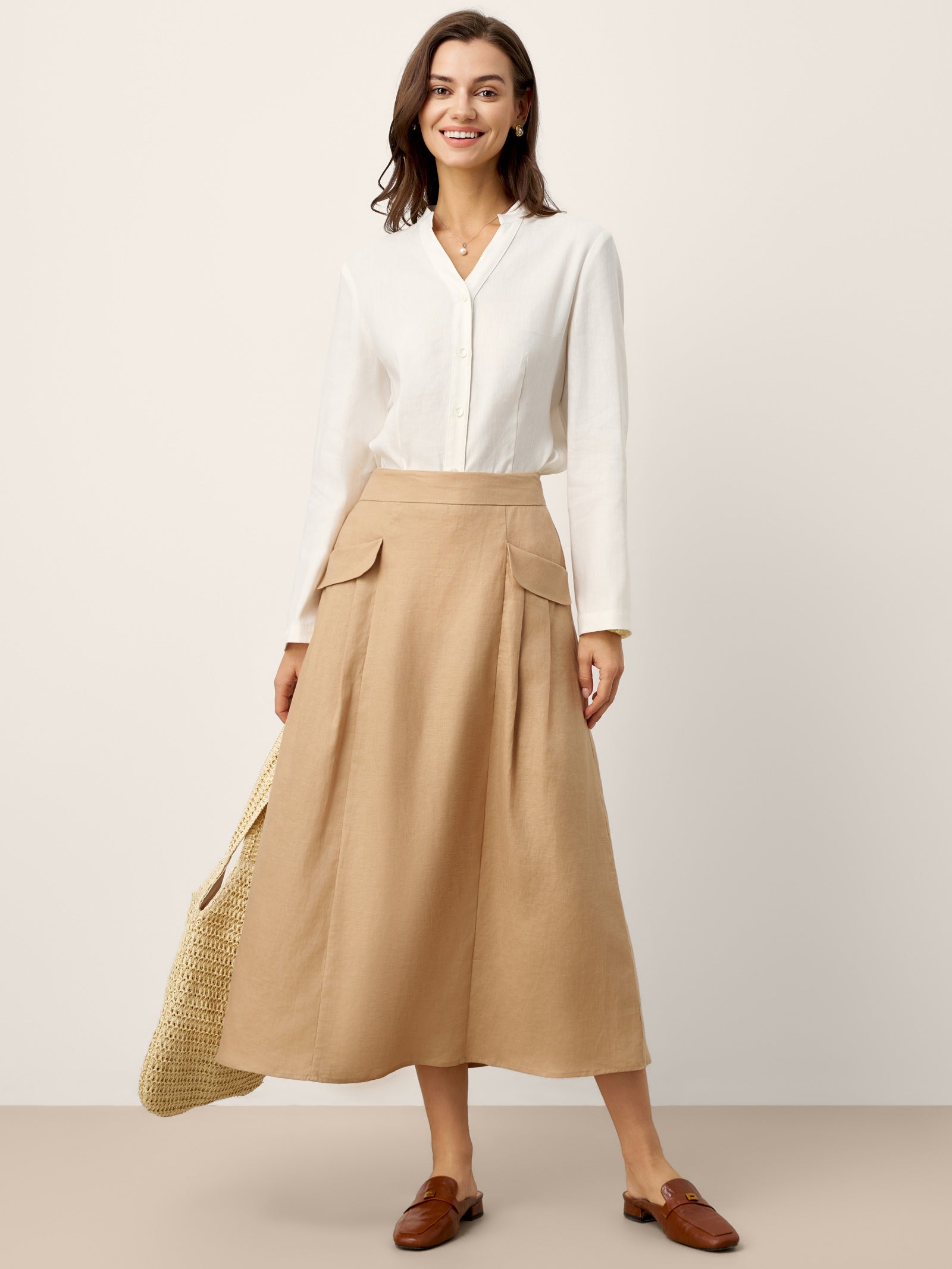 LINTICO LINTICO 100% Linen Flap Pocket A-Line Skirt IANTHE — detail shot 8