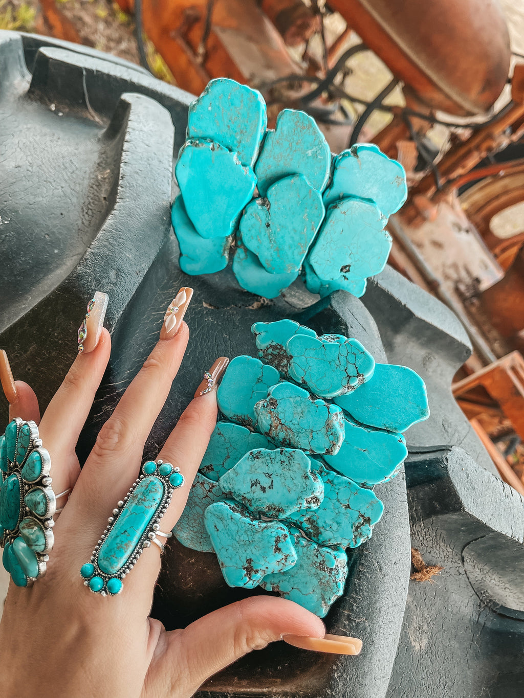 Haute Southern Hyde Turquoise Natural Stone Belt Buckle — Haute Southern Hyde branding close-up
