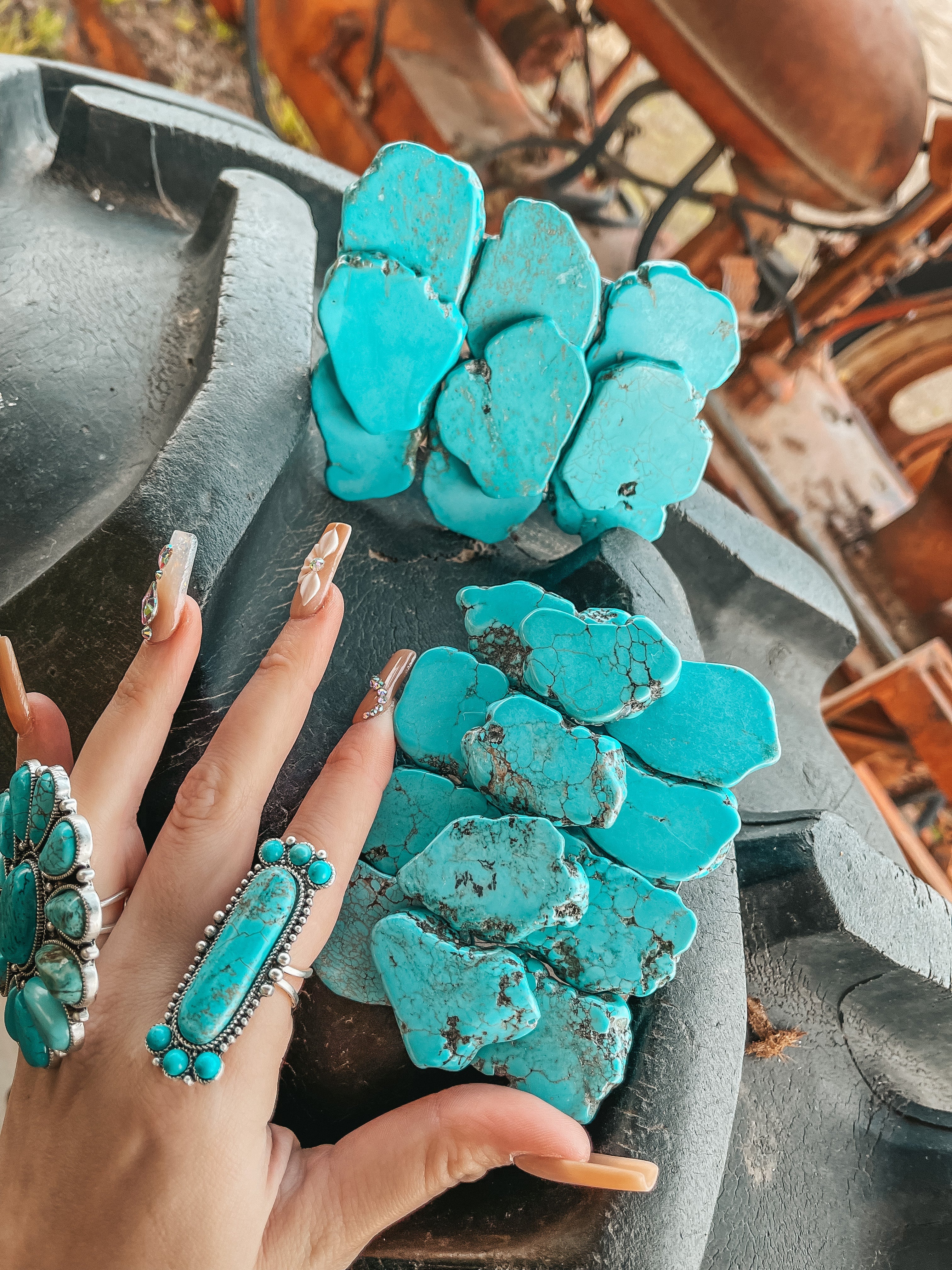 Haute Southern Hyde Turquoise Natural Stone Belt Buckle — Haute Southern Hyde branding close-up