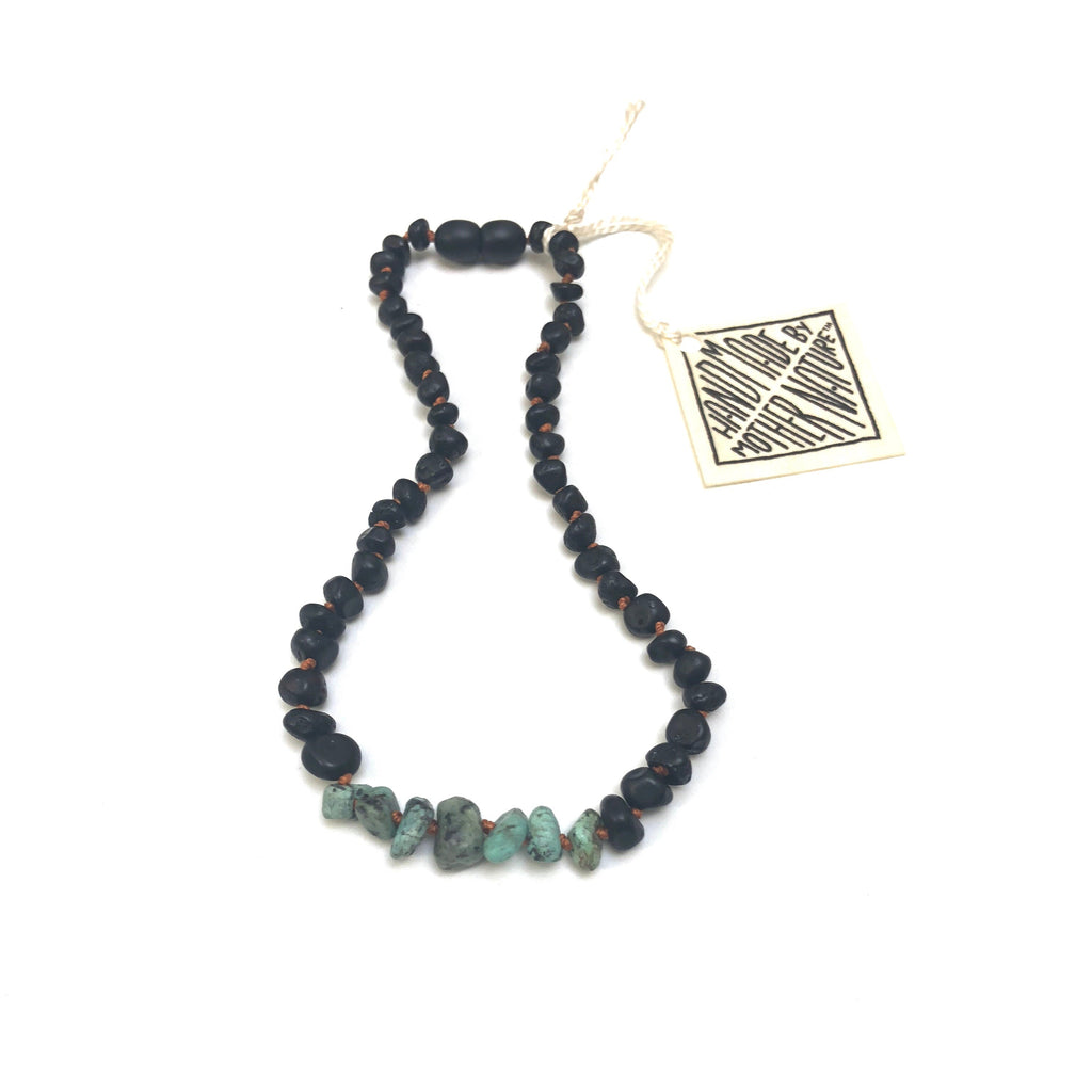 CanyonLeaf Raw Black Baltic Amber + Raw Turquoise Jasper Necklace — necklace category context