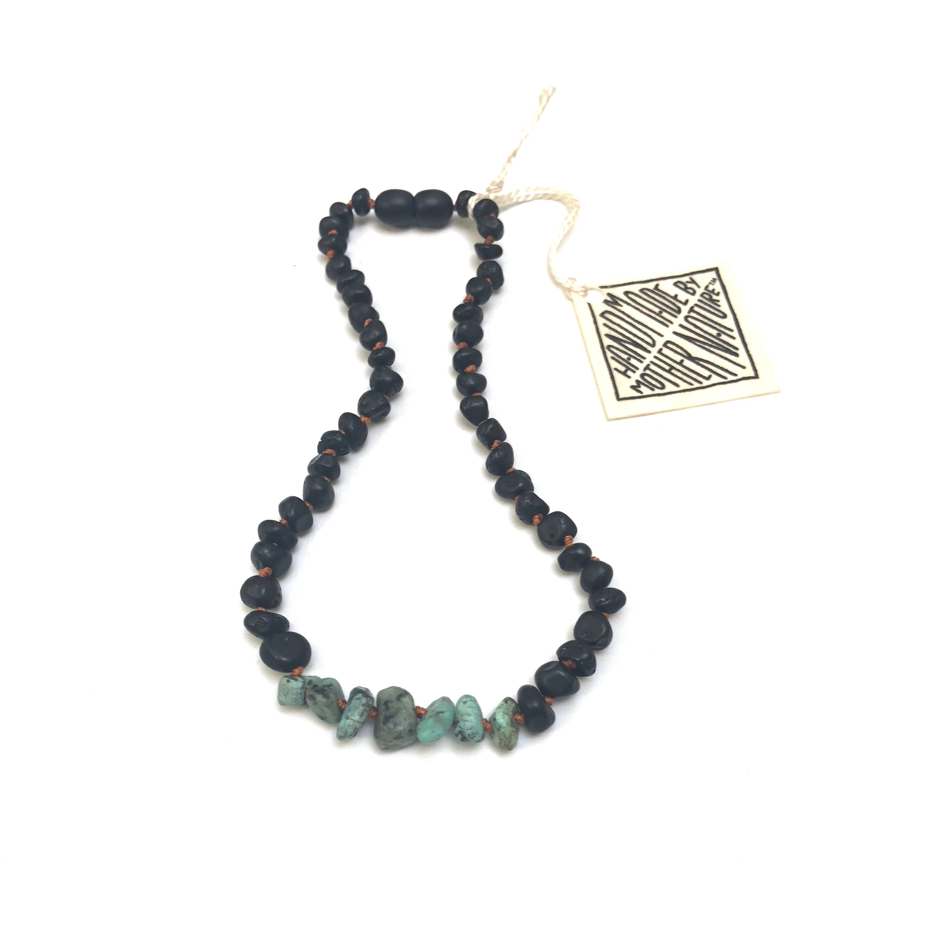 CanyonLeaf Raw Black Baltic Amber + Raw Turquoise Jasper Necklace — necklace category context