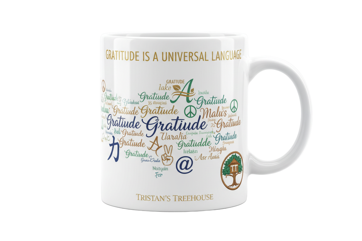 Tristan’s Treehouse Gratitude is a Universal Language – Mug — main product shot