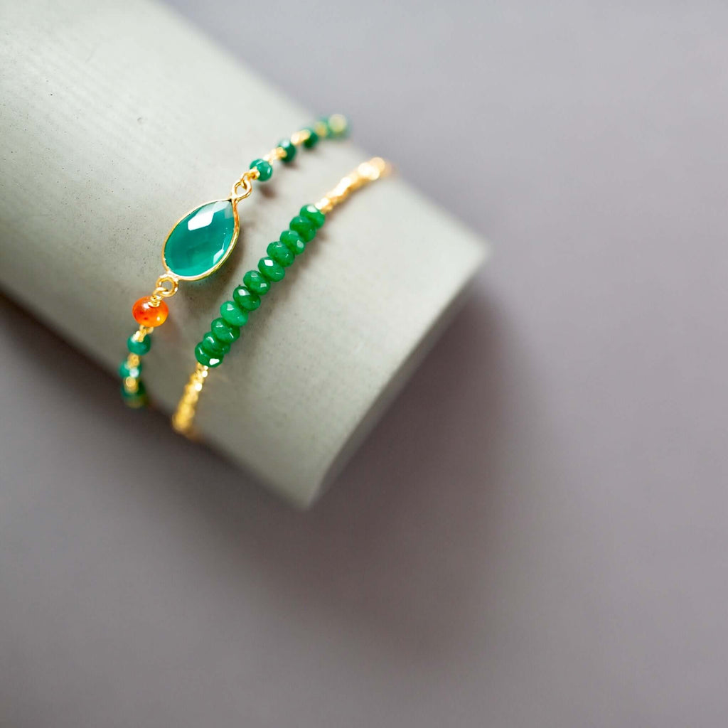 PARKEN JEWELRY Green Jade Adjustable Stacking Bracelet — detail close-up