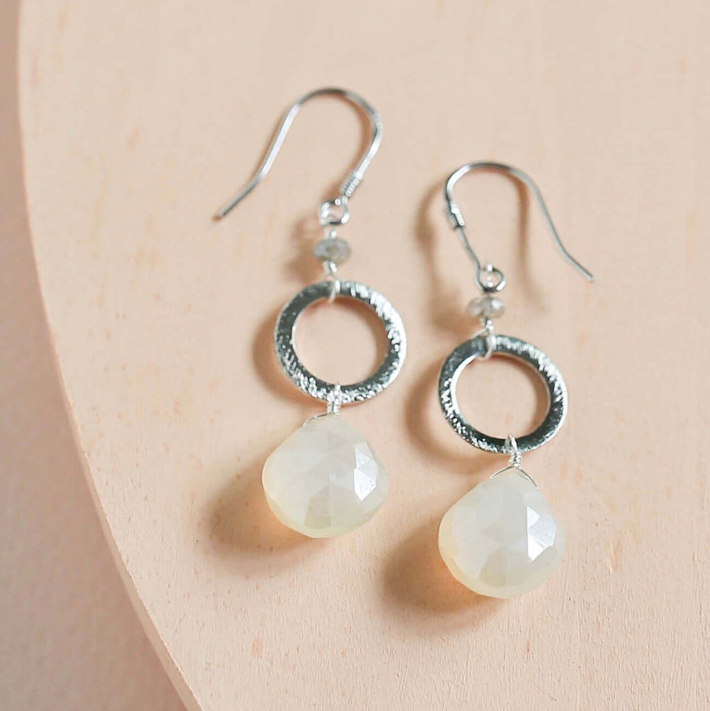 PARKEN JEWELRY The Airie Earring - White Chalcedony Gold — lifestyle worn / used context