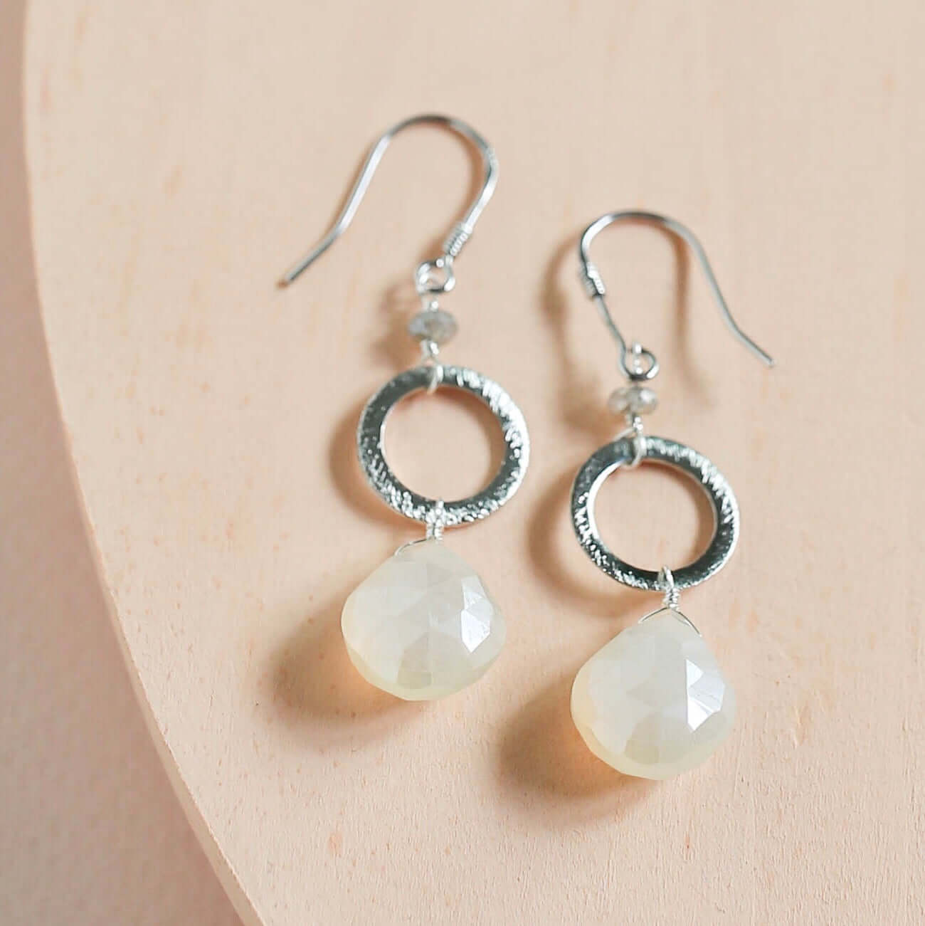 PARKEN JEWELRY The Airie Earring - White Chalcedony Gold — lifestyle worn / used context