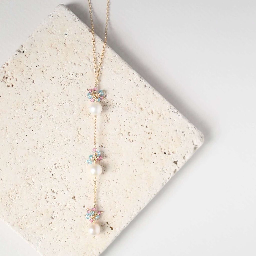 PARKEN JEWELRY Pearl and Aquamarine Quartz Necklace — size reference