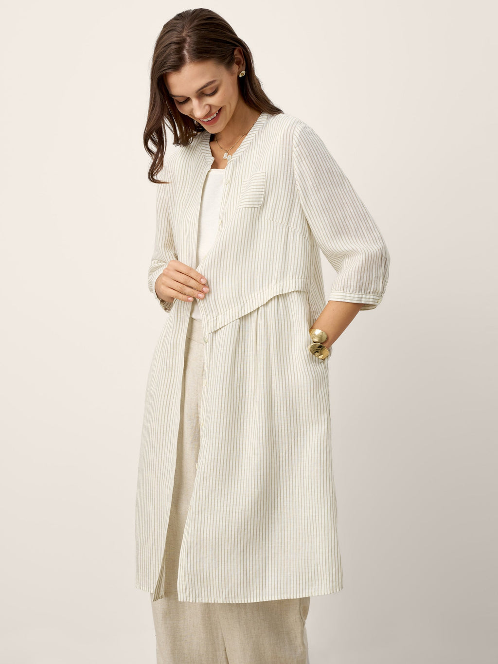 LINTICO Linen-Lyocell Deconstructed Asymmetric Front Pleat Midi Dress EULALIE — lifestyle context