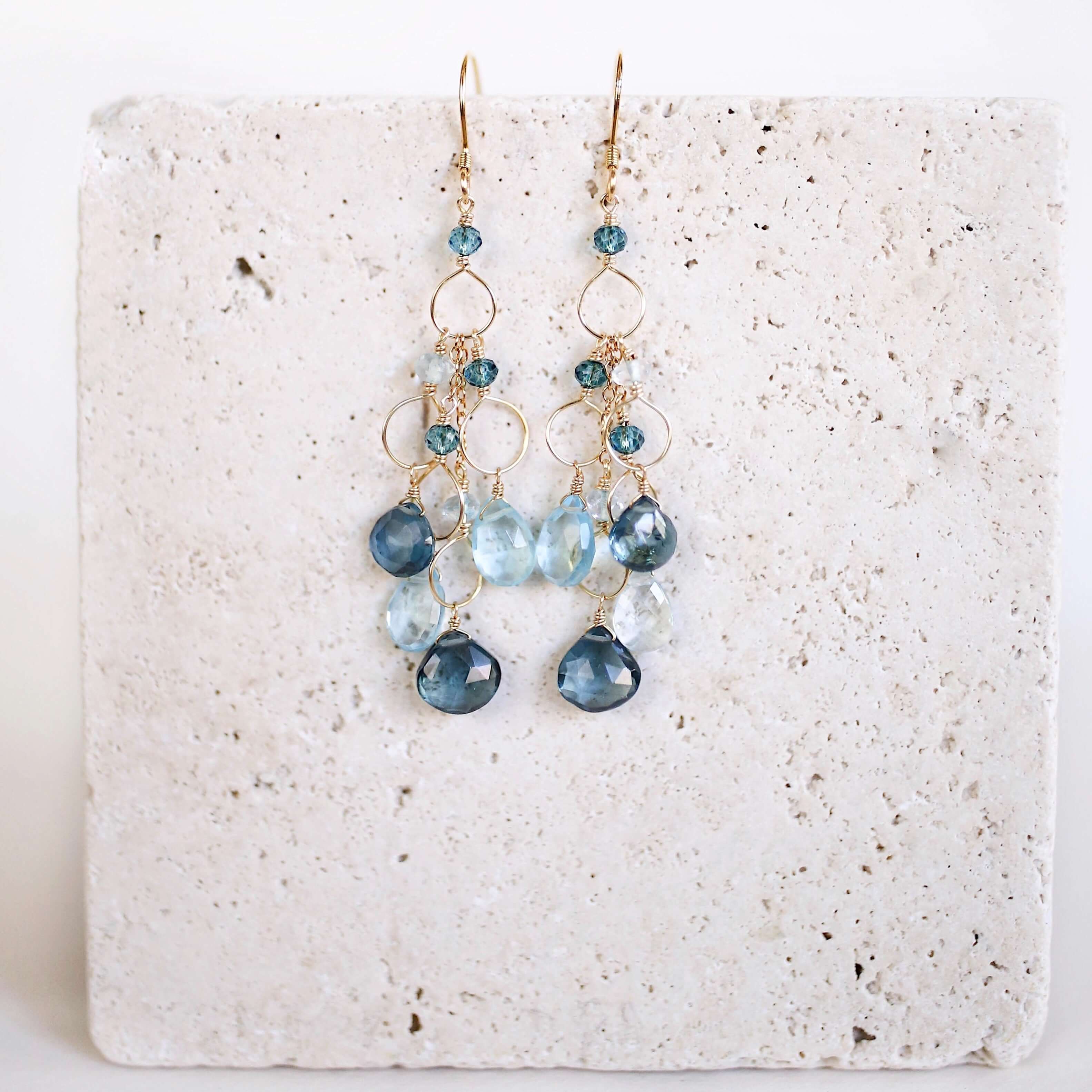 PARKEN JEWELRY Iolite & Aquamarine Gold Waterfall Earrings — Gold detail