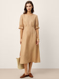LINTICO 100% Linen Round Neck High Waist Ruffle Sleeve Maxi Dress ZEPHYRA — main product shot