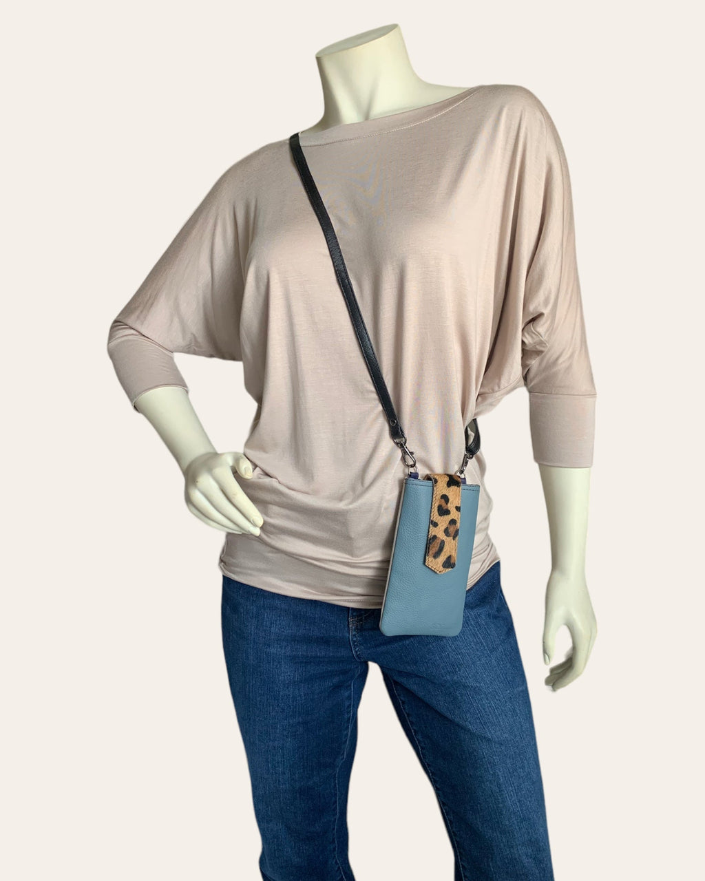 KADOU BOUTIQUE ZOE Leather Phone Crossbody with Print — product on model