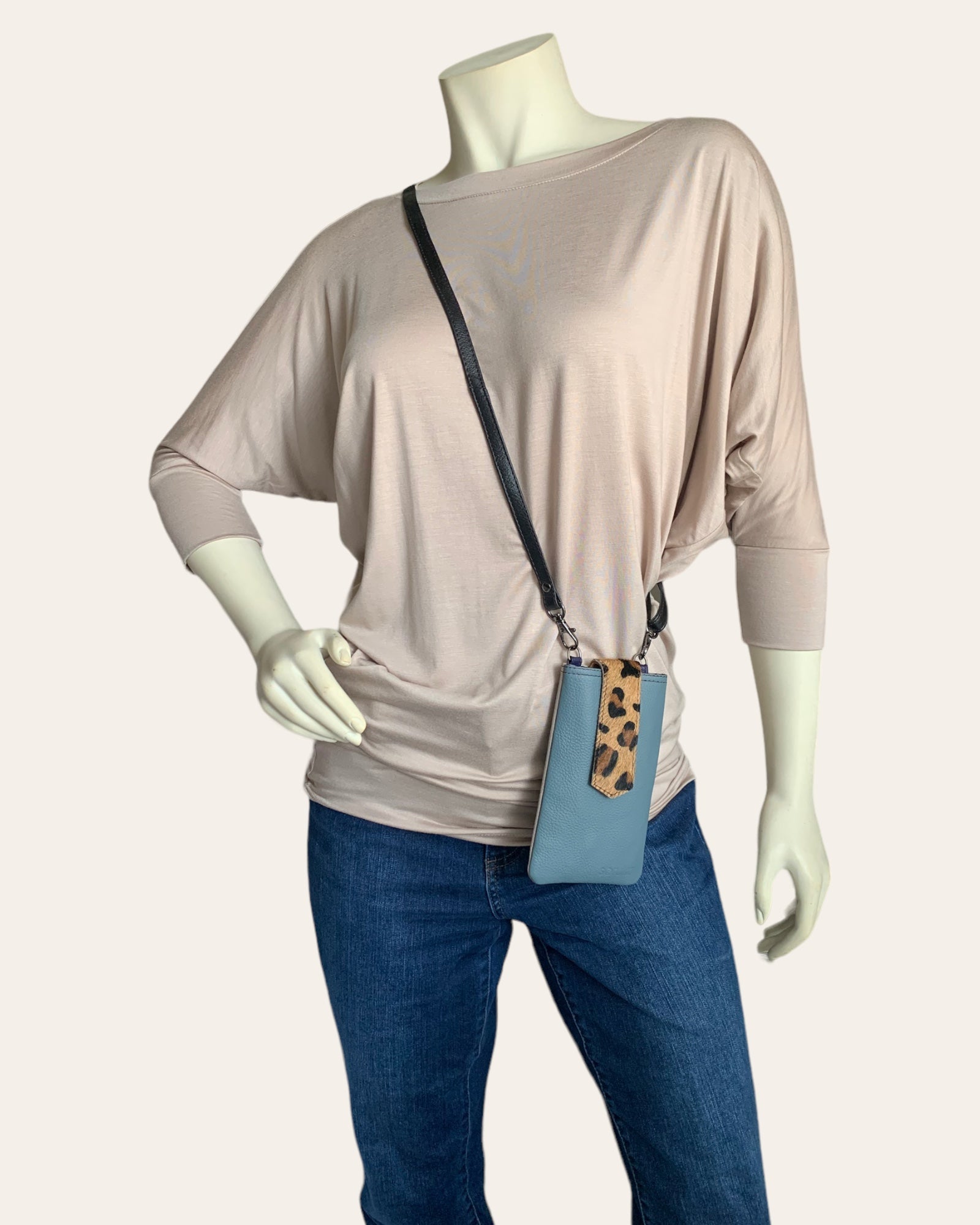 KADOU BOUTIQUE ZOE Leather Phone Crossbody with Print — product on model