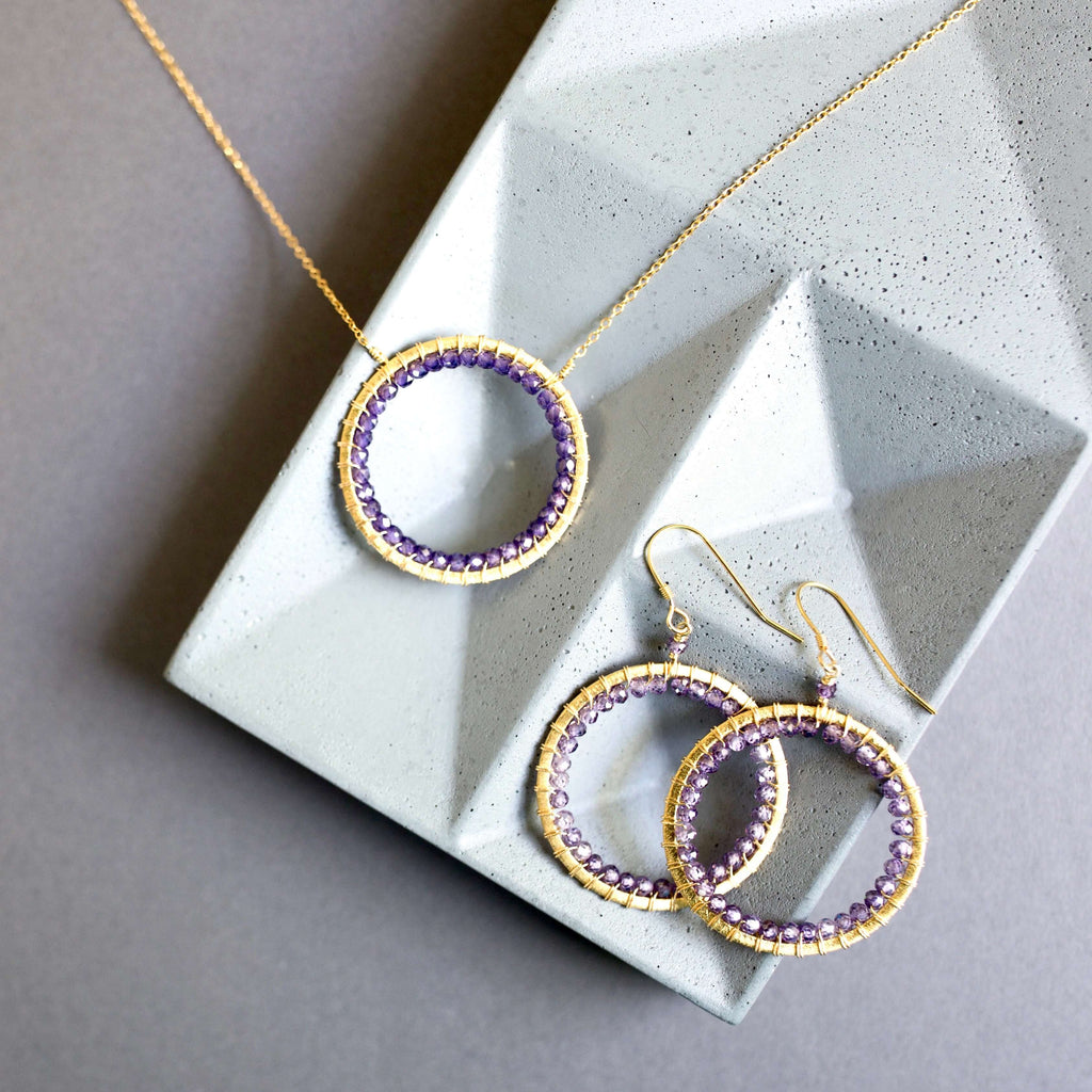 PARKEN JEWELRY Amethyst Halo Necklace — detail close-up