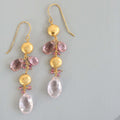 PARKEN JEWELRY Pink Clear Quartz & Pink Tourmaline Gold Drop Earrings — main product shot