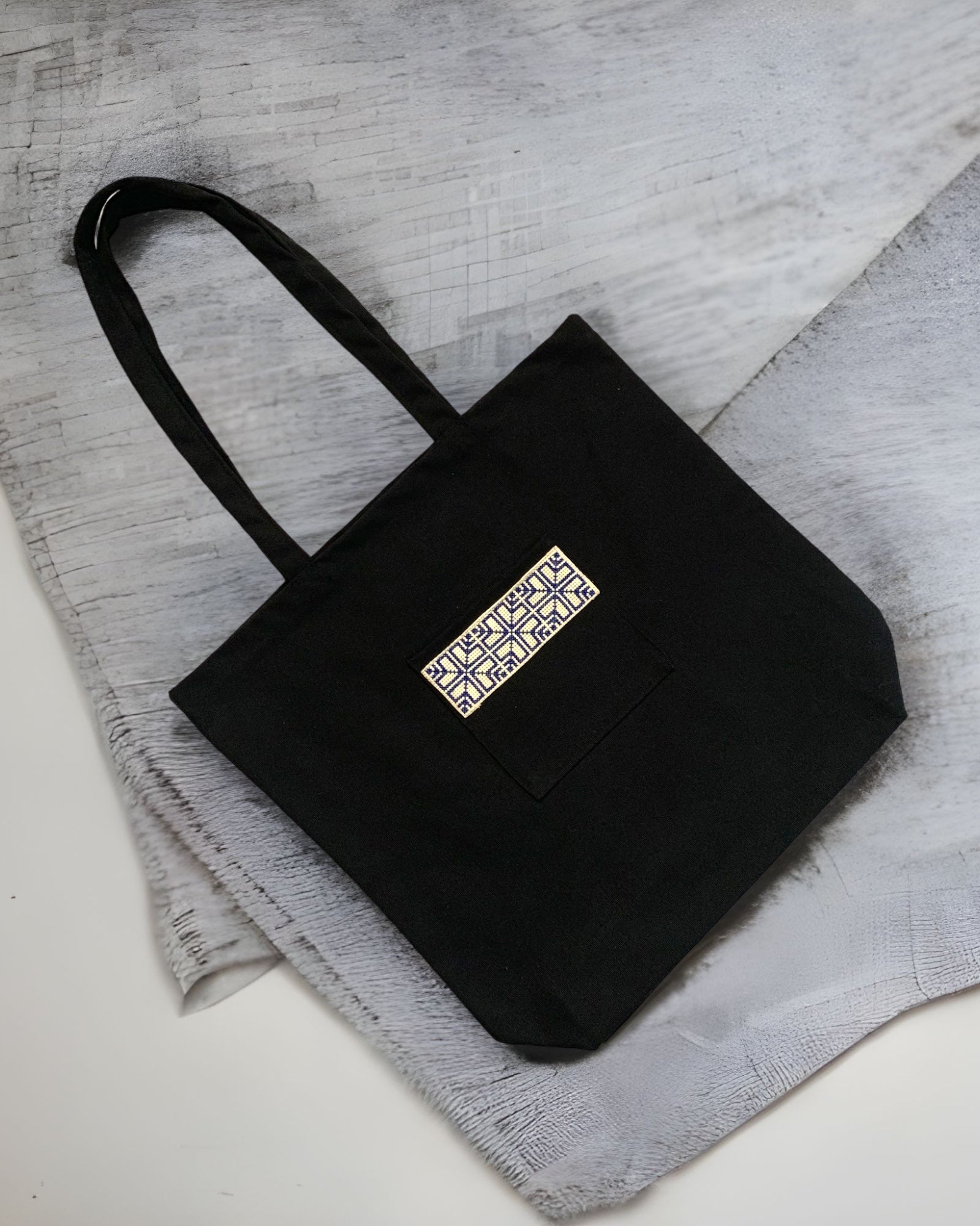 KADOU BOUTIQUE Tatreez Fabric Tote Bag — side view