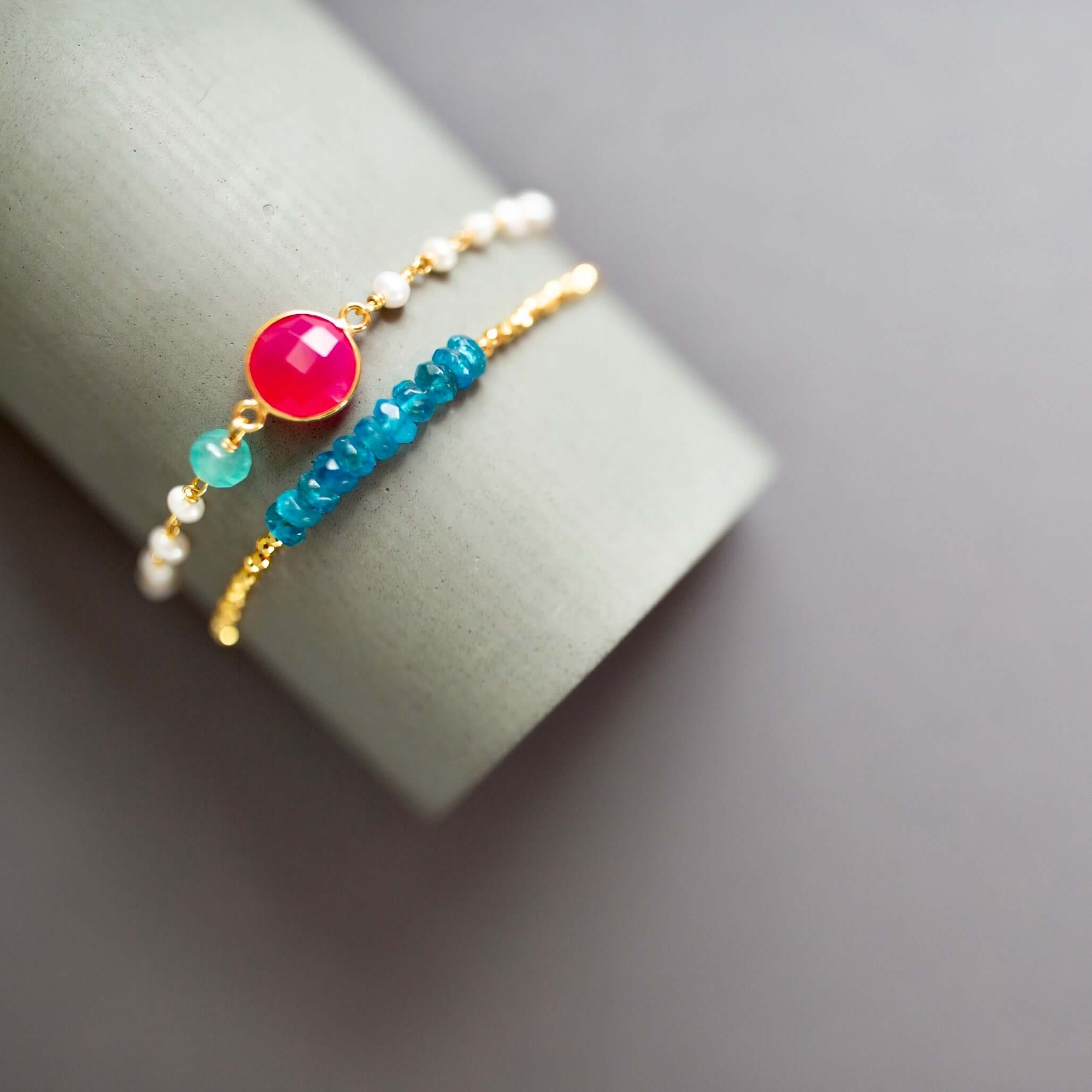 PARKEN JEWELRY Neon Apatite Adjustable Stacking Bracelet — detail close-up