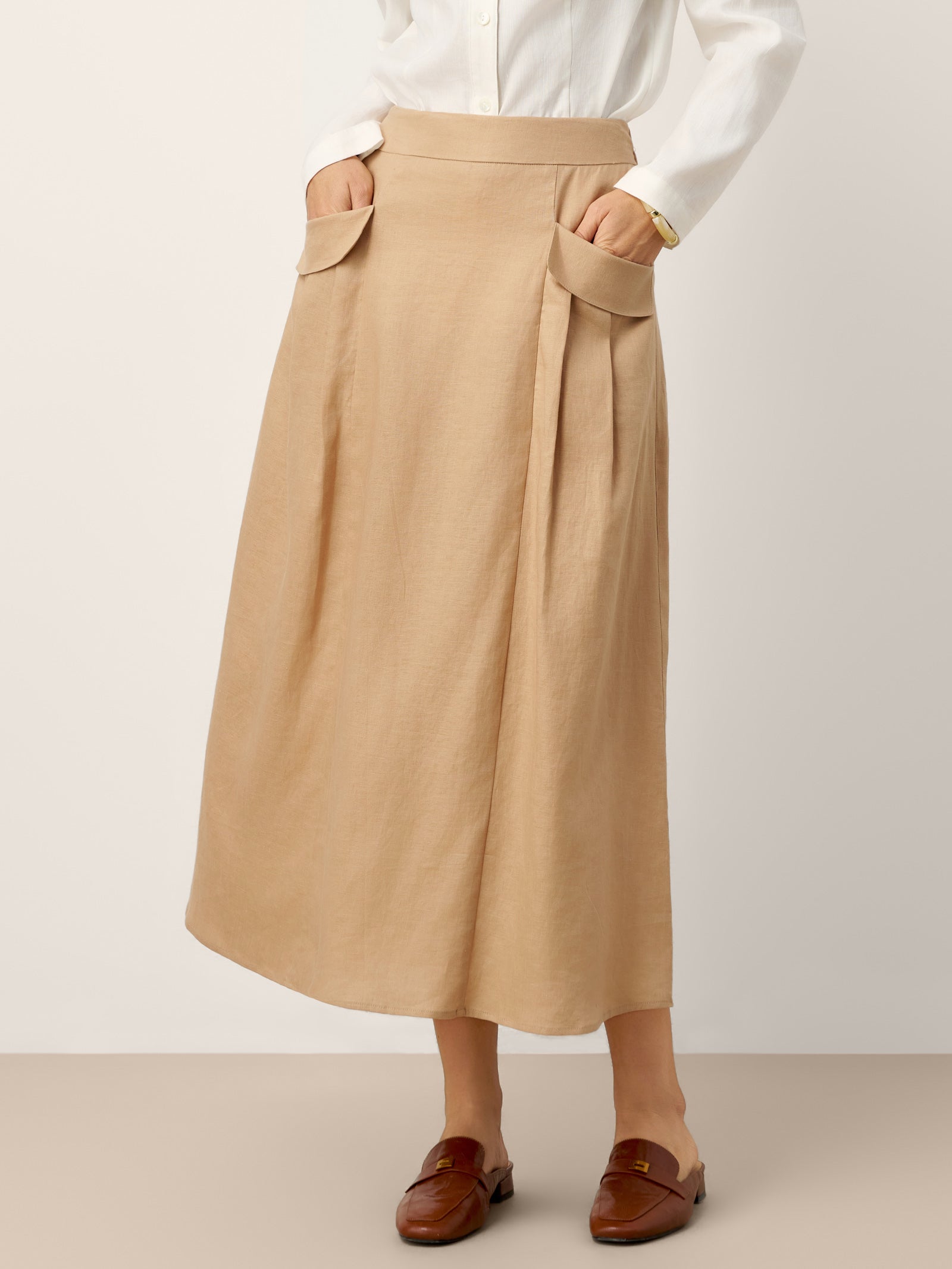LINTICO LINTICO 100% Linen Flap Pocket A-Line Skirt IANTHE — main product shot