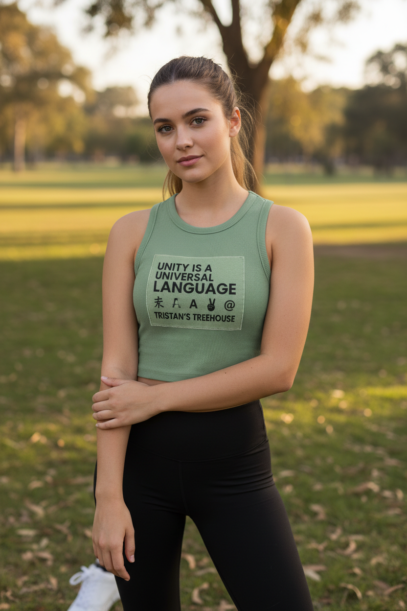 Tristan’s Treehouse Unity is a Universal Language – Tank Top — back view