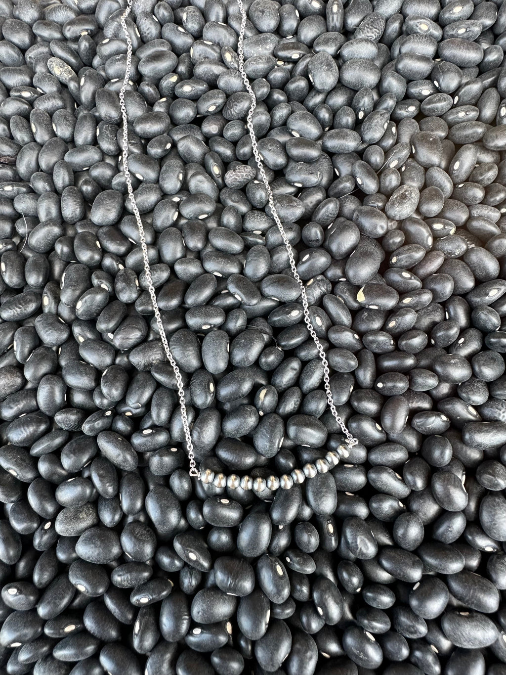 Wild Junkie Authentic Silver Pearl Bar Necklace — detail close-up