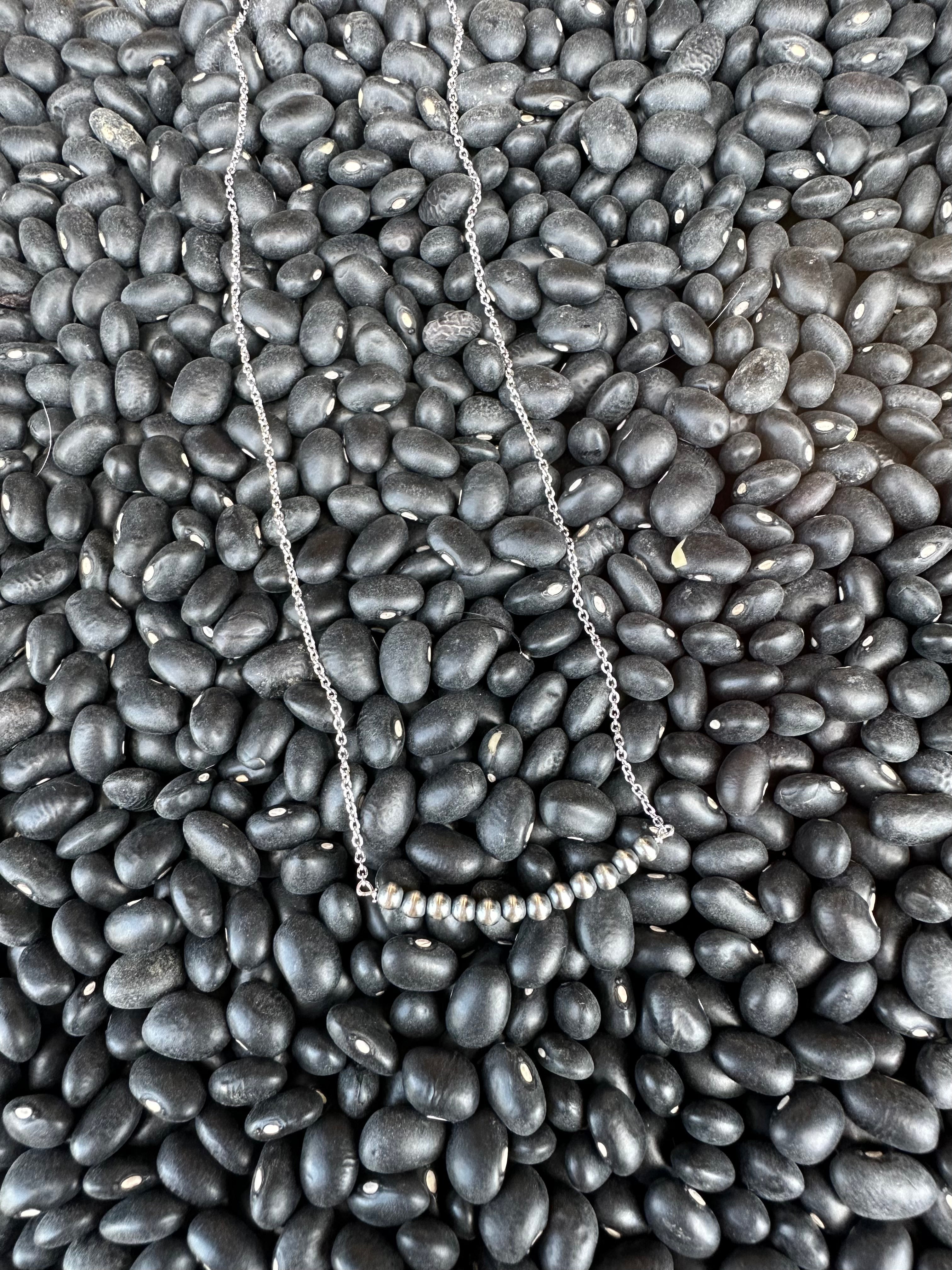 Wild Junkie Authentic Silver Pearl Bar Necklace — detail close-up