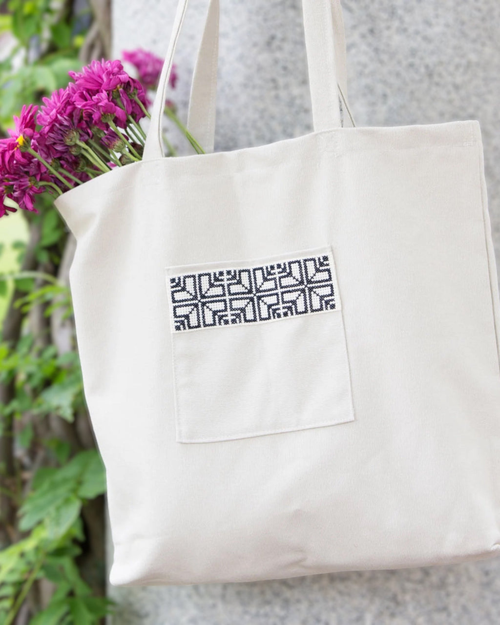 KADOU BOUTIQUE Tatreez Fabric Tote Bag — lifestyle context