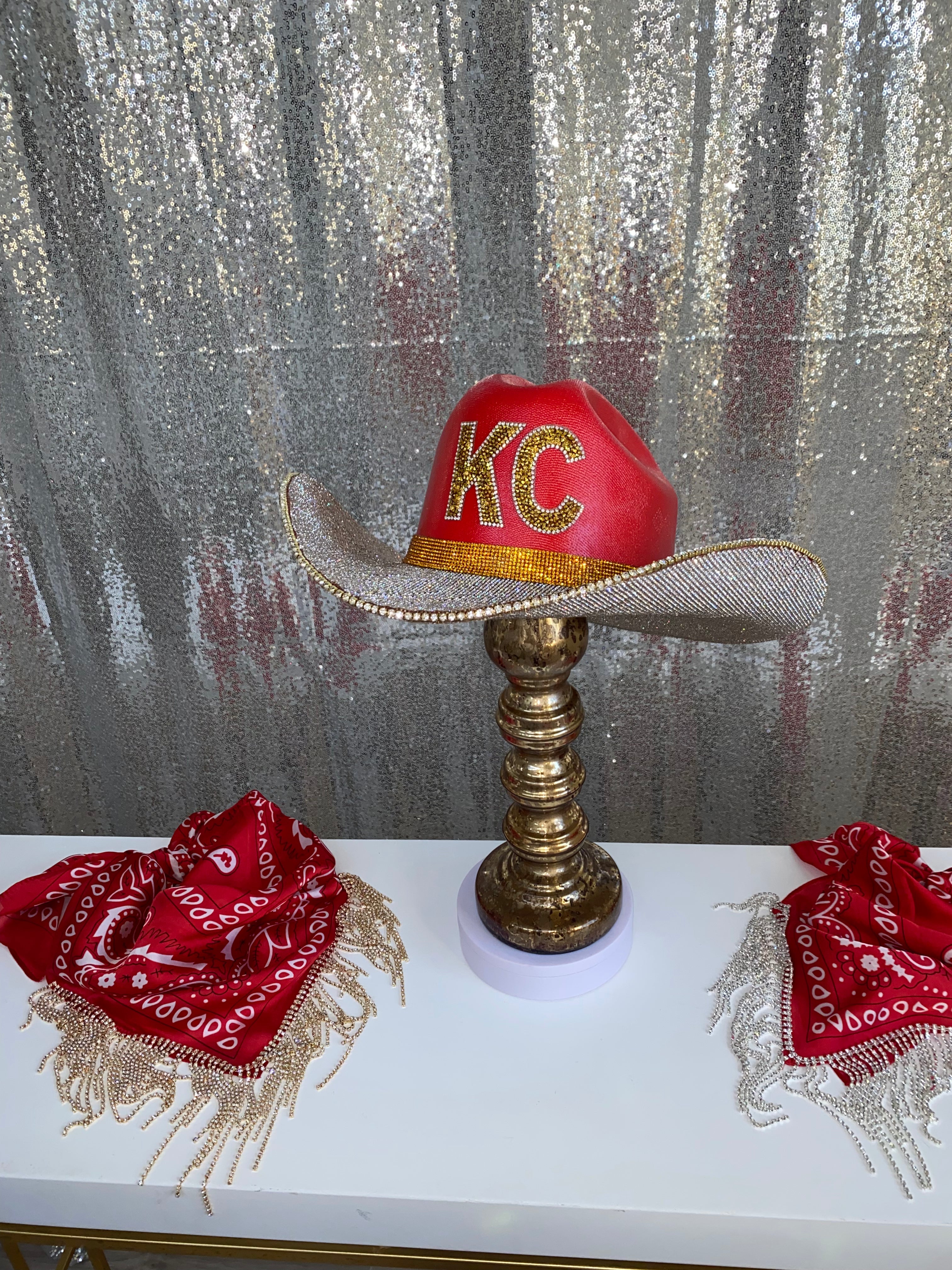 Rhinestone Cowgirl Rhinestone Cowgirl Kansas City Chiefs Hat — in-use photo