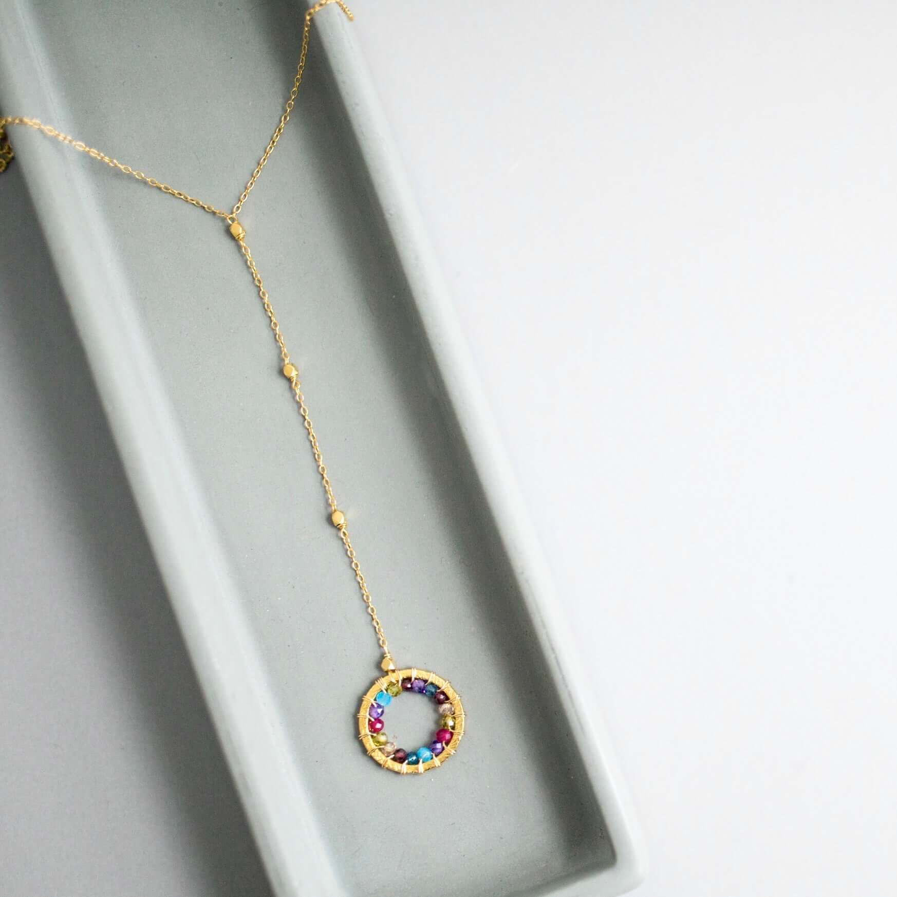 PARKEN JEWELRY PARKEN JEWELRY Rainbow Gemstone Halo Mini Y Pendant — main product shot