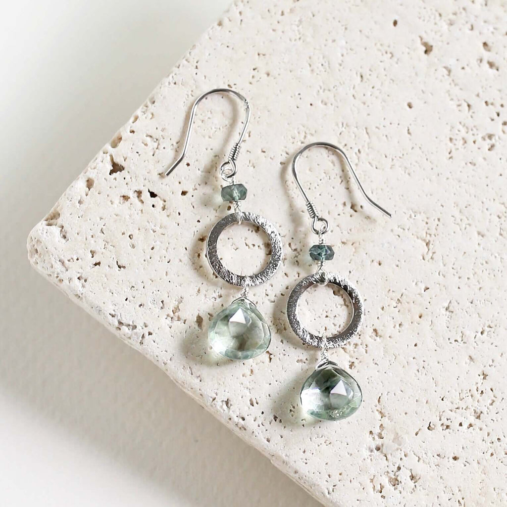 PARKEN JEWELRY The Airie Earring - Green Amethyst Gold — lifestyle worn / used context