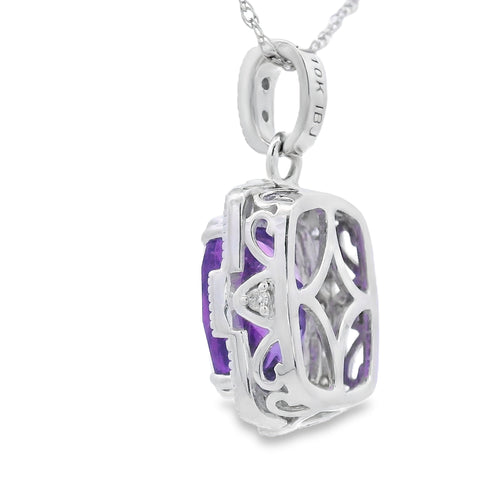 Amethyst Diamond Fashion Pendants 10KT White Gold