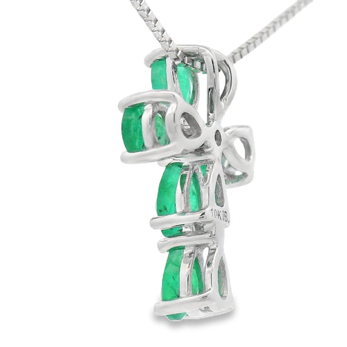 Emerald Diamond Cross Religious Pendant 10KT White Gold