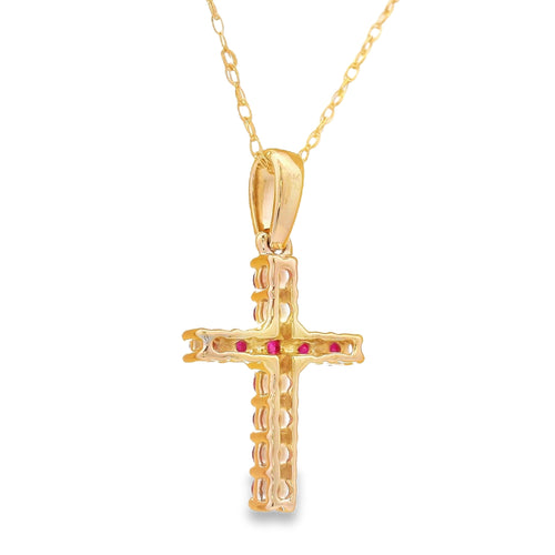 .29ct Ruby Cross Religious Pendant 14KT Yellow Gold