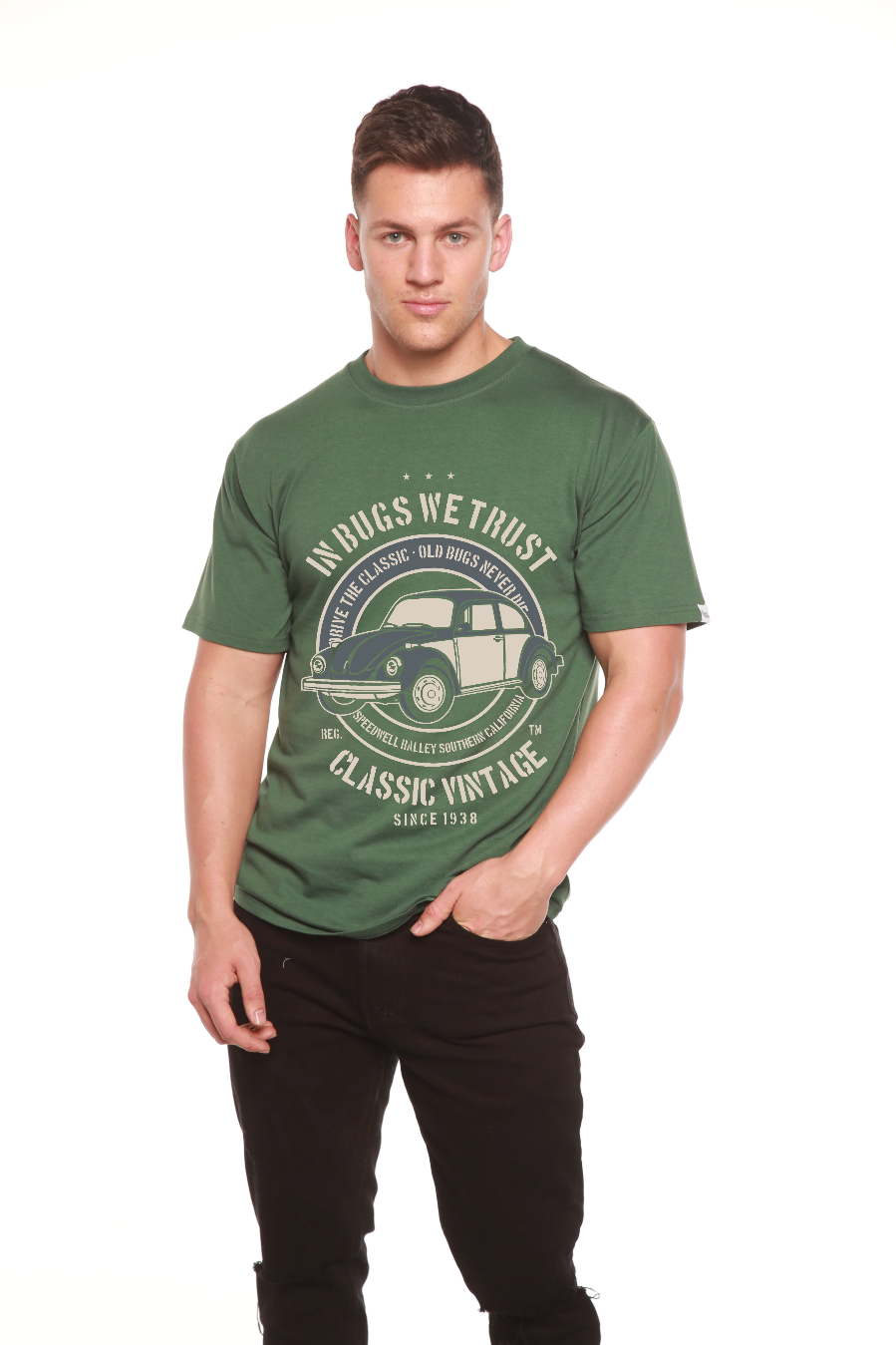 Spun Bamboo In Bugs We Men's Bamboo Viscose/Organic Cotton Short Sleeve Graphic T-Shirt — fabric or material detail