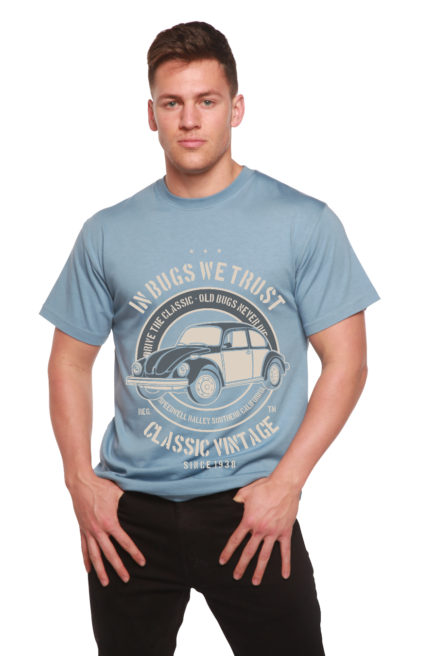 Spun Bamboo In Bugs We Men's Bamboo Viscose/Organic Cotton Short Sleeve Graphic T-Shirt — product on model