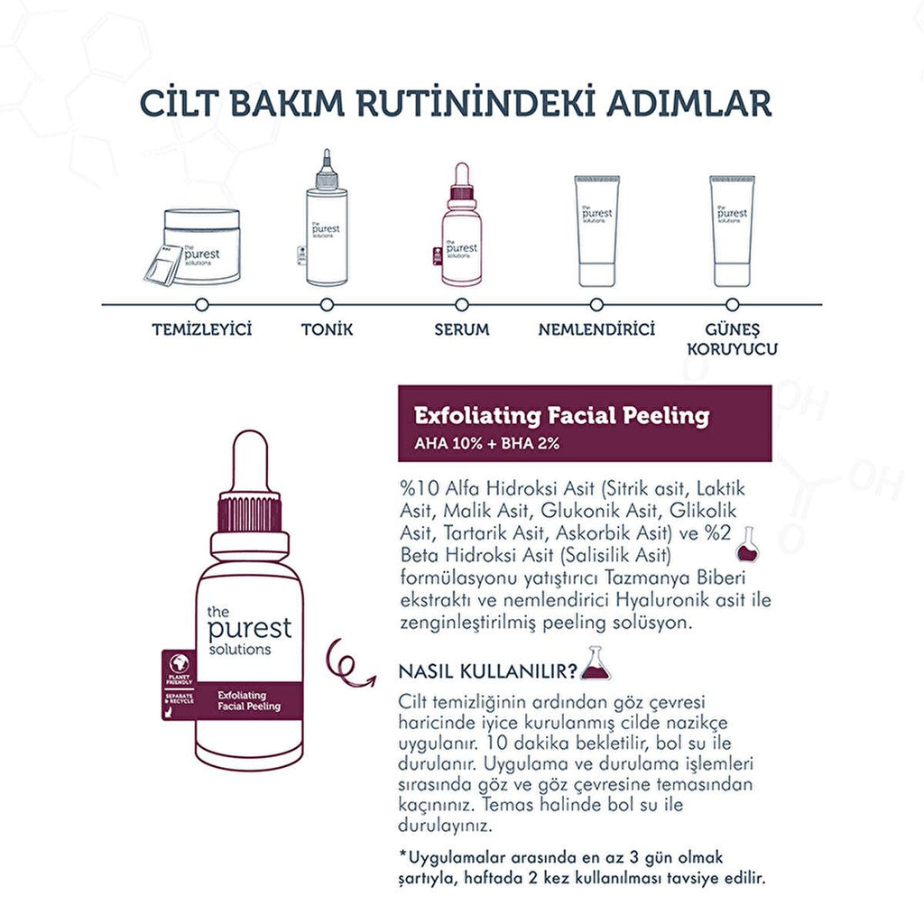 The Purest Solutions Exfoliating Face Serum with AHA 10% + BHA 2% - Improves Skin Tone & Reduces Acne Scars - 1.01 fl oz