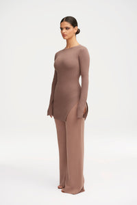 Inaya Ribbed Side Slit Top - Taupe Clothing Veiled 