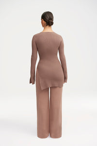 Inaya Ribbed Side Slit Top - Taupe Clothing Veiled 