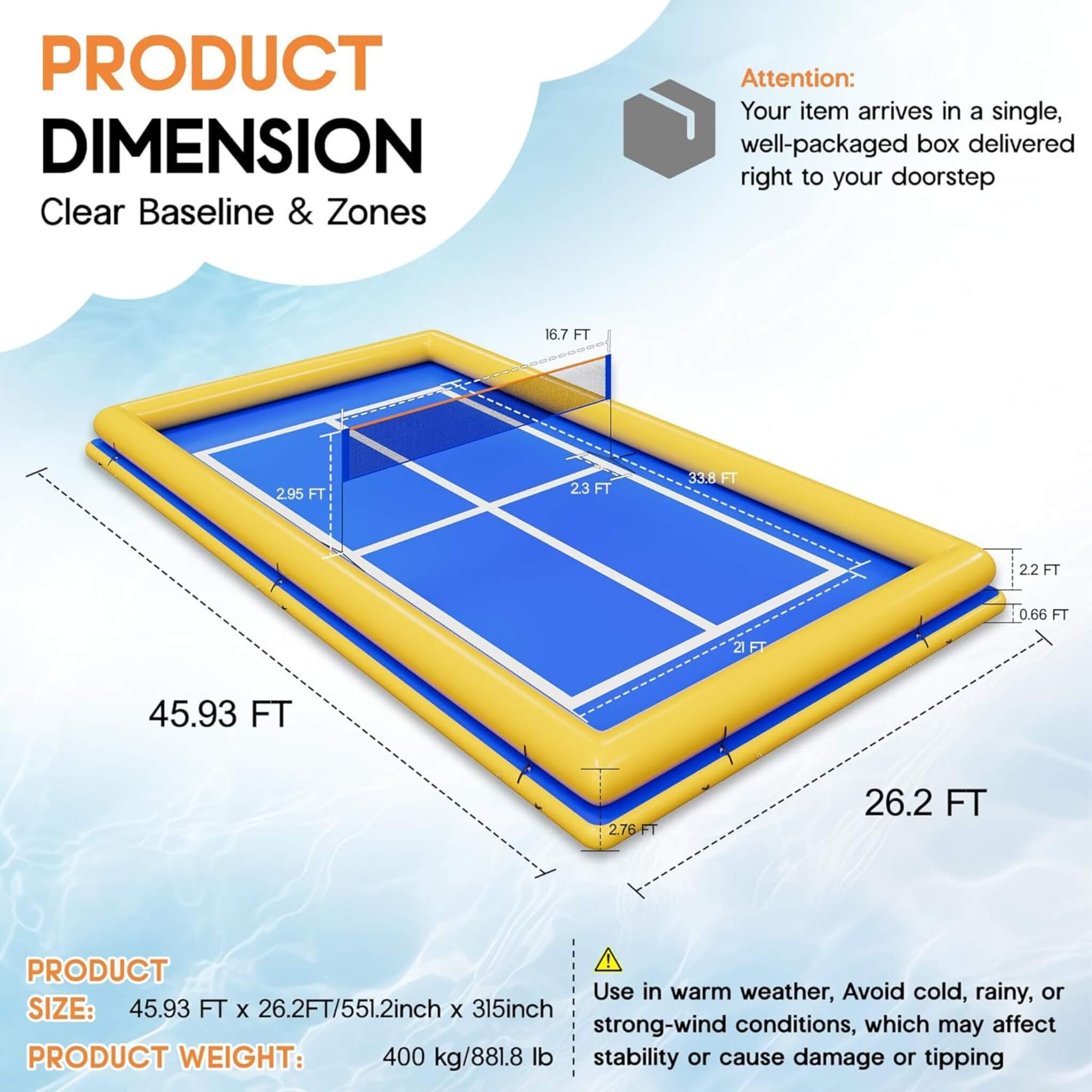 [26X46FT] Inflatable Commercial Floating Pickleball And Volleyball Court With Net (SAK39071) – SAKSBY WHOLESALE, view 10