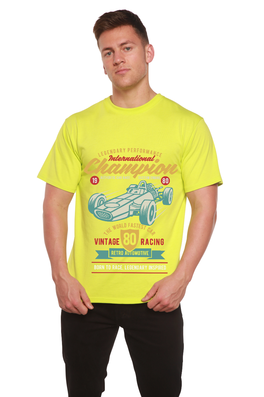 Spun Bamboo International Champion Men's Bamboo Viscose/Organic Cotton Short Sleeve Graphic T-Shirt — fabric or material deta