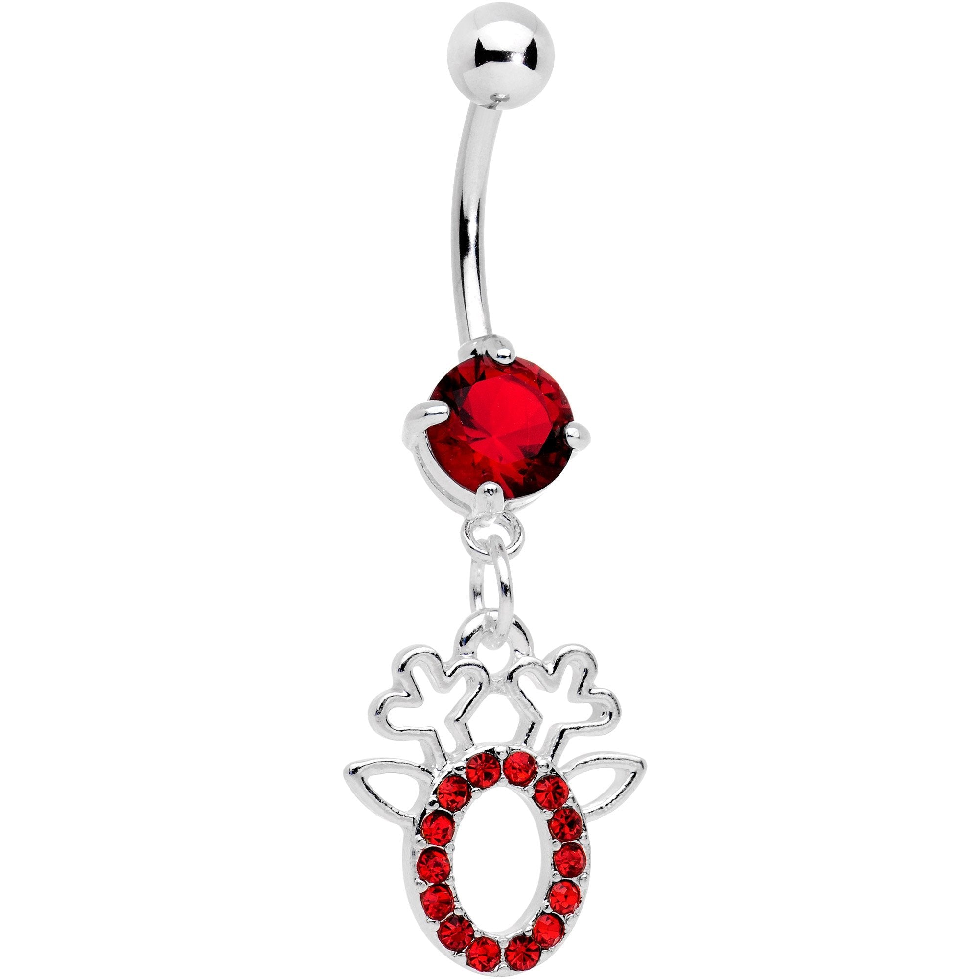 BodyCandy Red Gem Encrusted Christmas Reindeer Dangle Belly Ring — main product shot