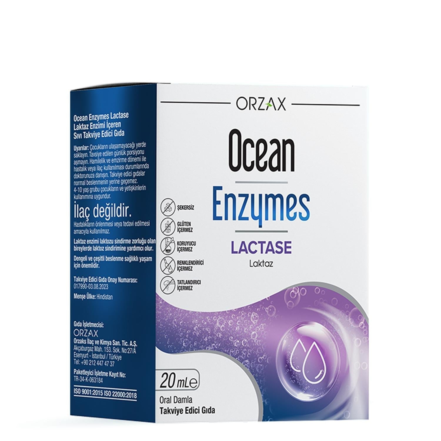 Ocean Enzymes Lactase Damla 20 Ml - Lactase Enzyme Supplement Drops for Lactose Intolerance Relief