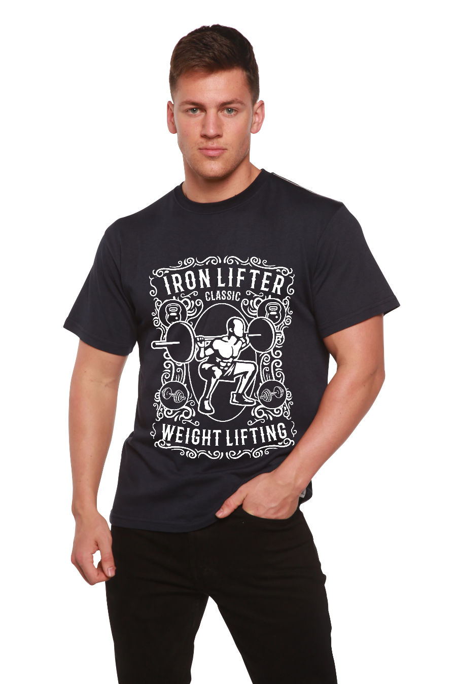 Spun Bamboo Iron Lifter Men's Bamboo Viscose/Organic Cotton Short Sleeve Graphic T-Shirt — packaging