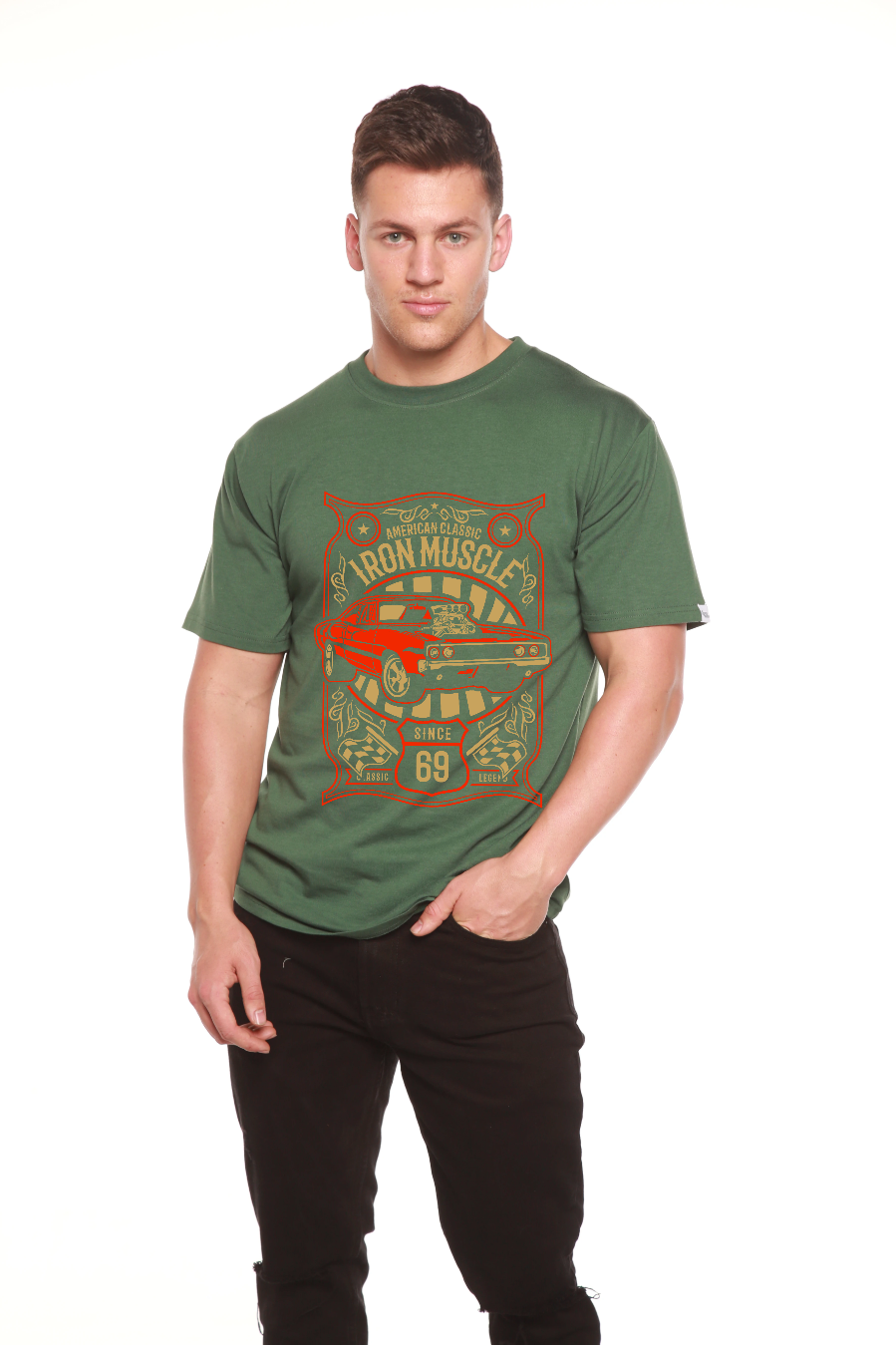Spun Bamboo Iron Muscle Men's Bamboo Viscose/Organic Cotton Short Sleeve Graphic T-Shirt — packaging