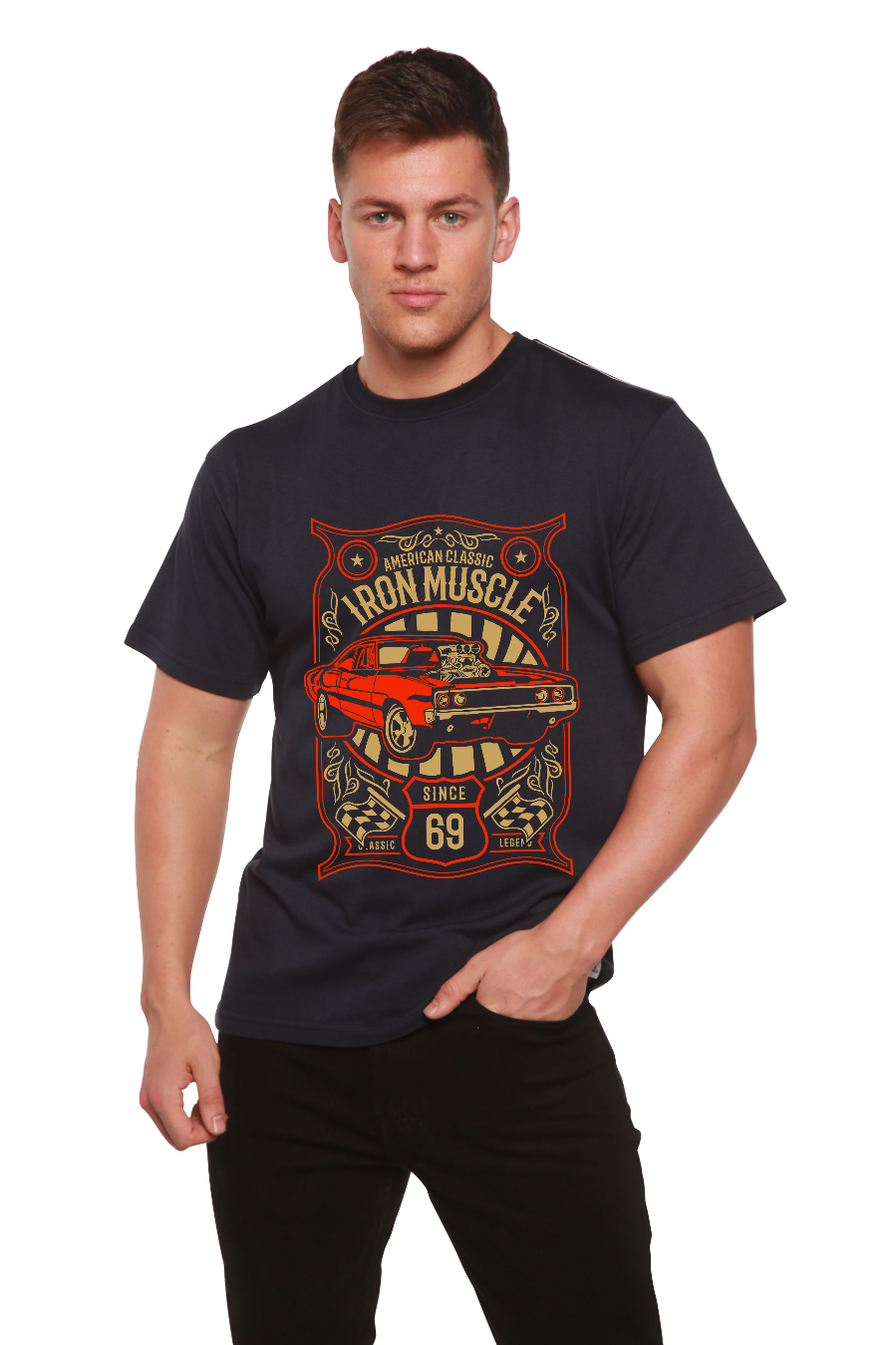 Spun Bamboo Iron Muscle Men's Bamboo Viscose/Organic Cotton Short Sleeve Graphic T-Shirt — size reference