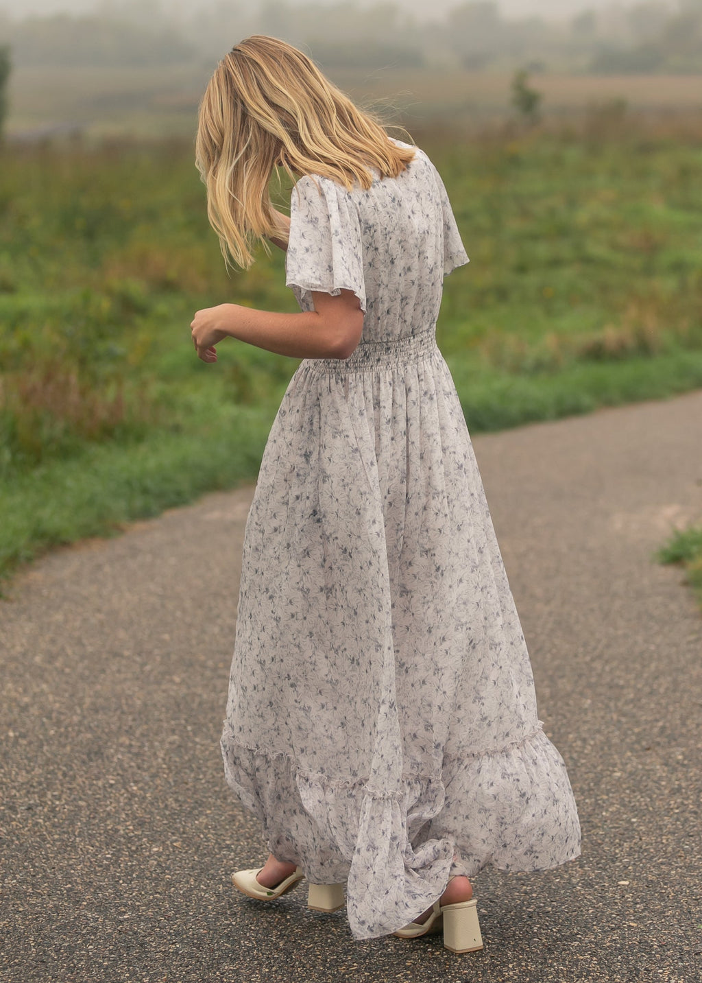 Inherit Co. Isabella Blue Floral V Neck Maxi Dress — back view