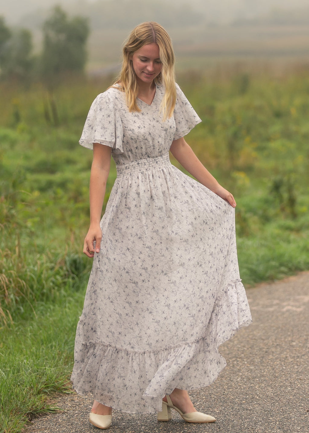 Inherit Co. Isabella Blue Floral V Neck Maxi Dress — side view