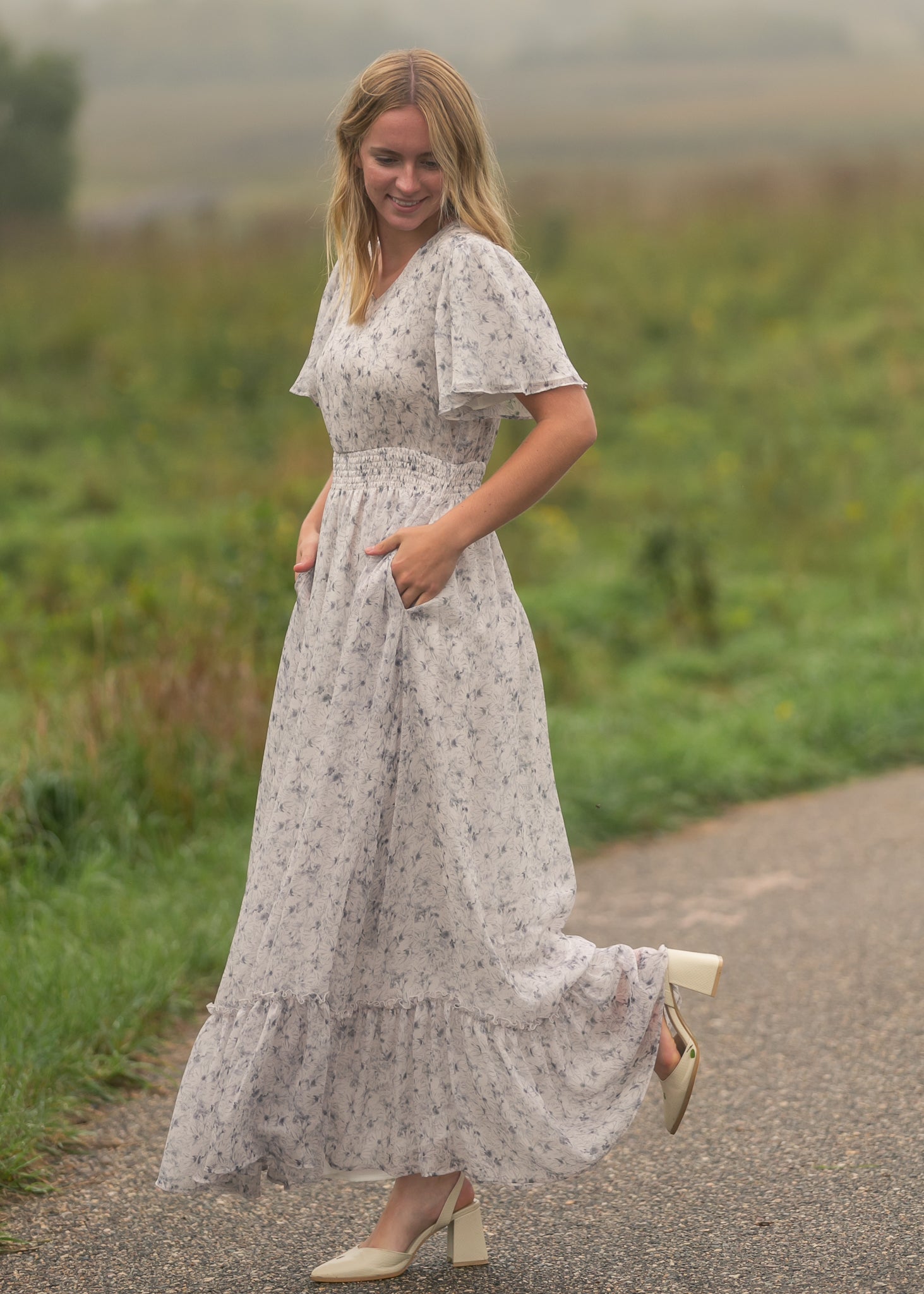 Inherit Co. Isabella Blue Floral V Neck Maxi Dress — main product shot